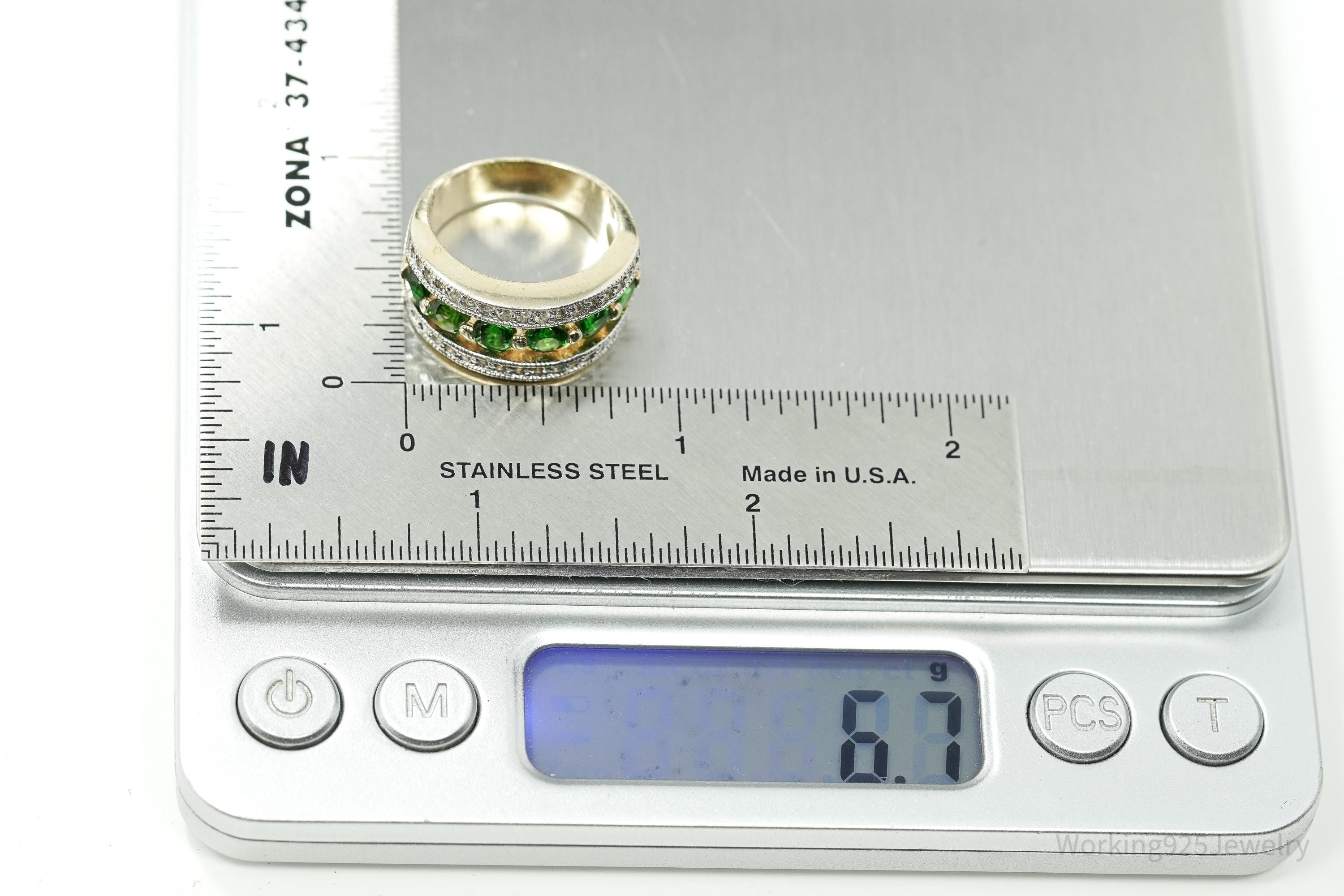 Vintage Green Chrome Diopside & White Topaz Gold Over Sterling Silver Ring - Size 6.75