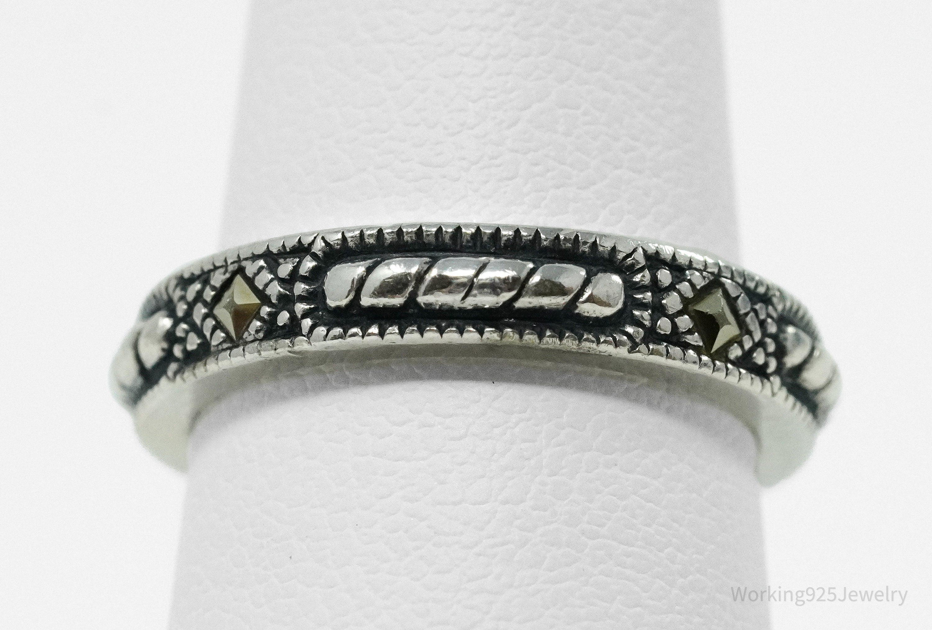 Vintage Designer Judith Jack Marcasite Sterling Silver Stacker Ring SZ 6
