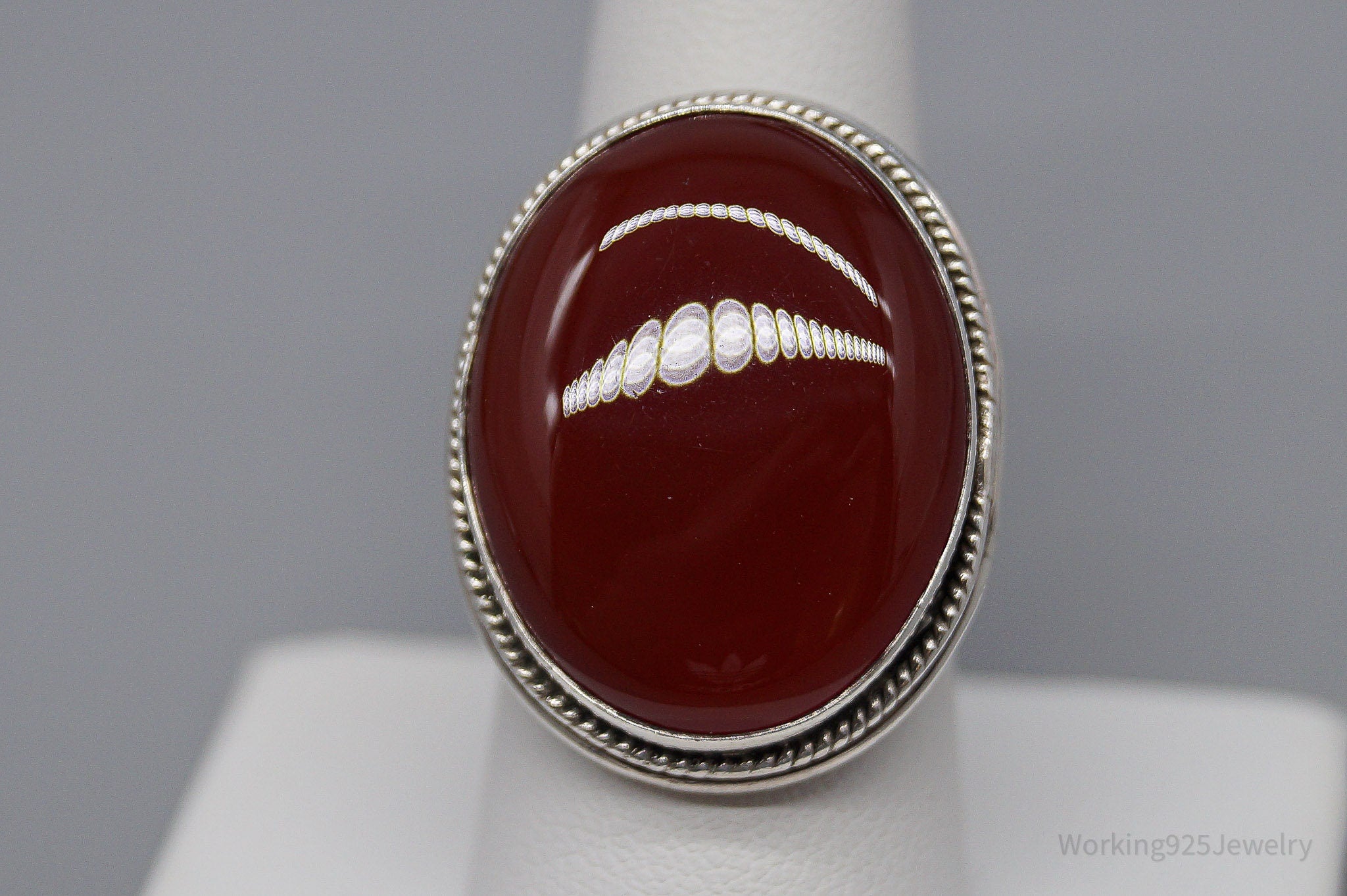 Vintage Large Carnelian Sterling Silver Ring - Size 8