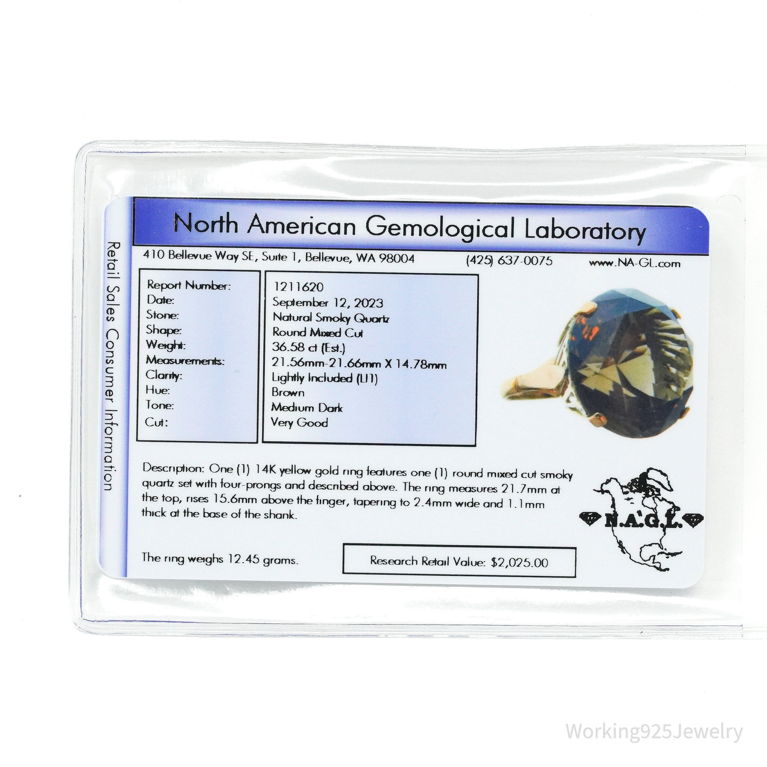 Large Smoky Quartz 14K Yellow Gold Ring - Size 8