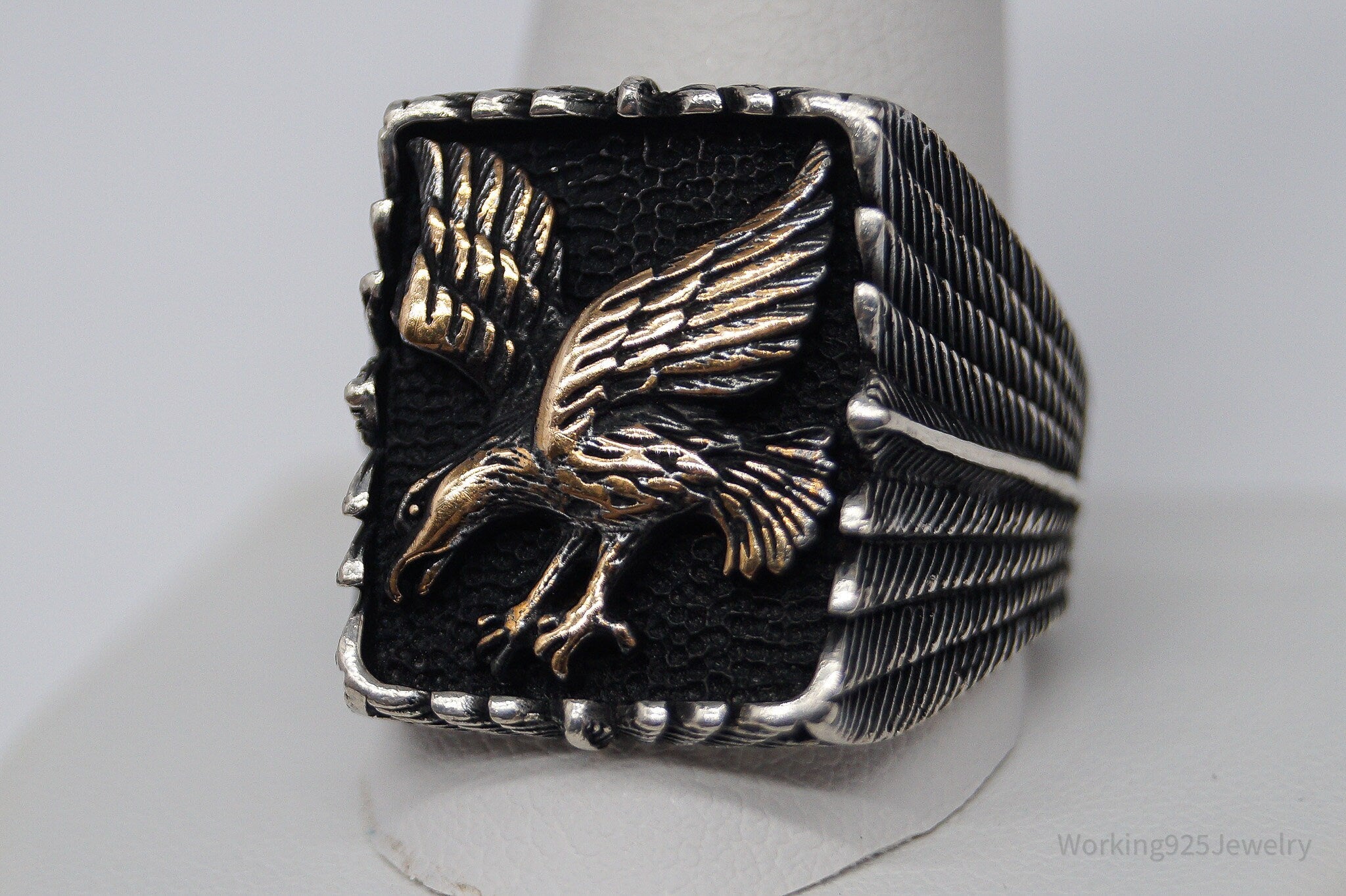 Vintage Eagle Two Tone Sterling Silver Ring - Size 13