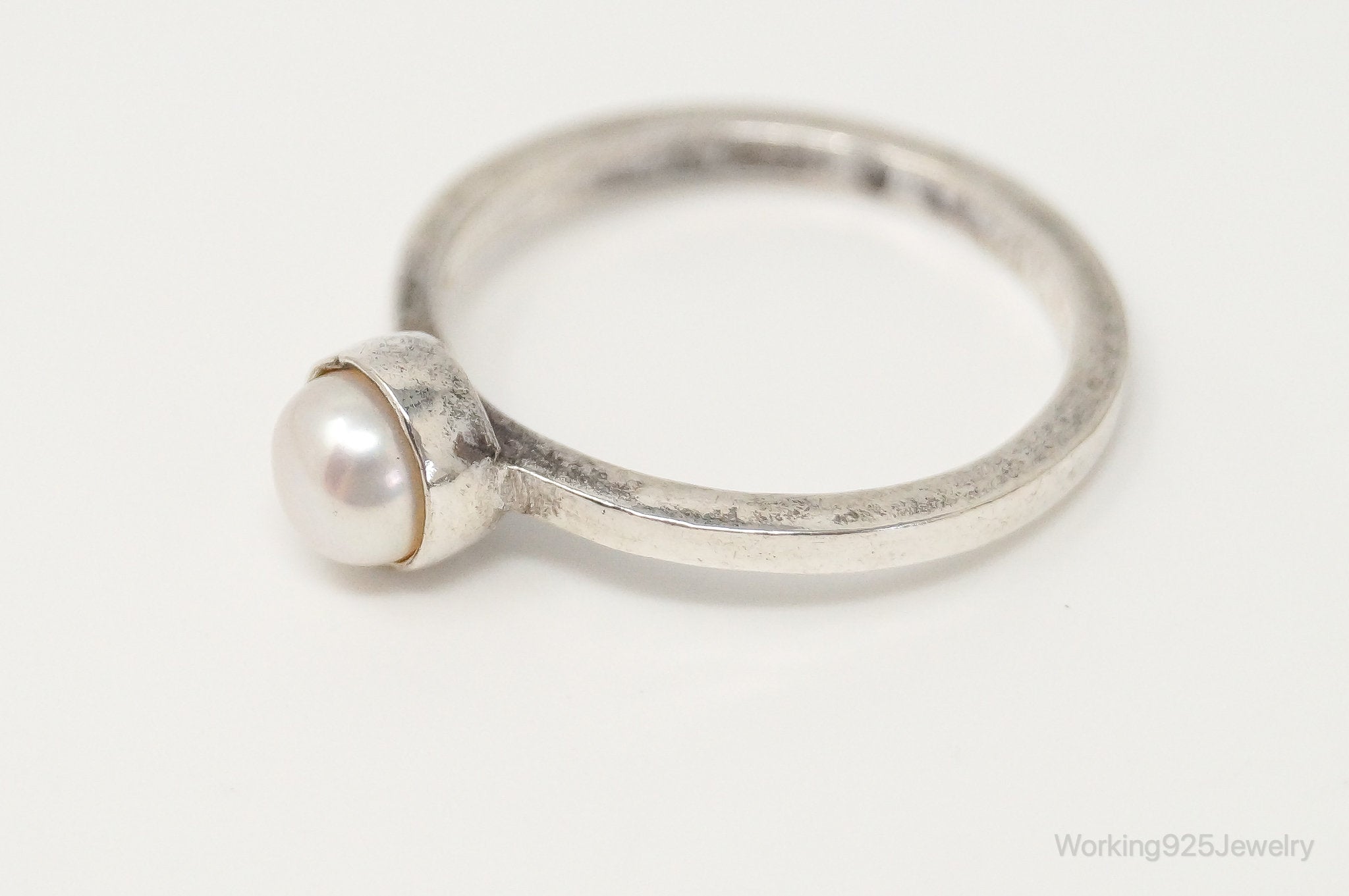 Vintage Pearl Sterling Silver Stacker Ring - Size 7.75