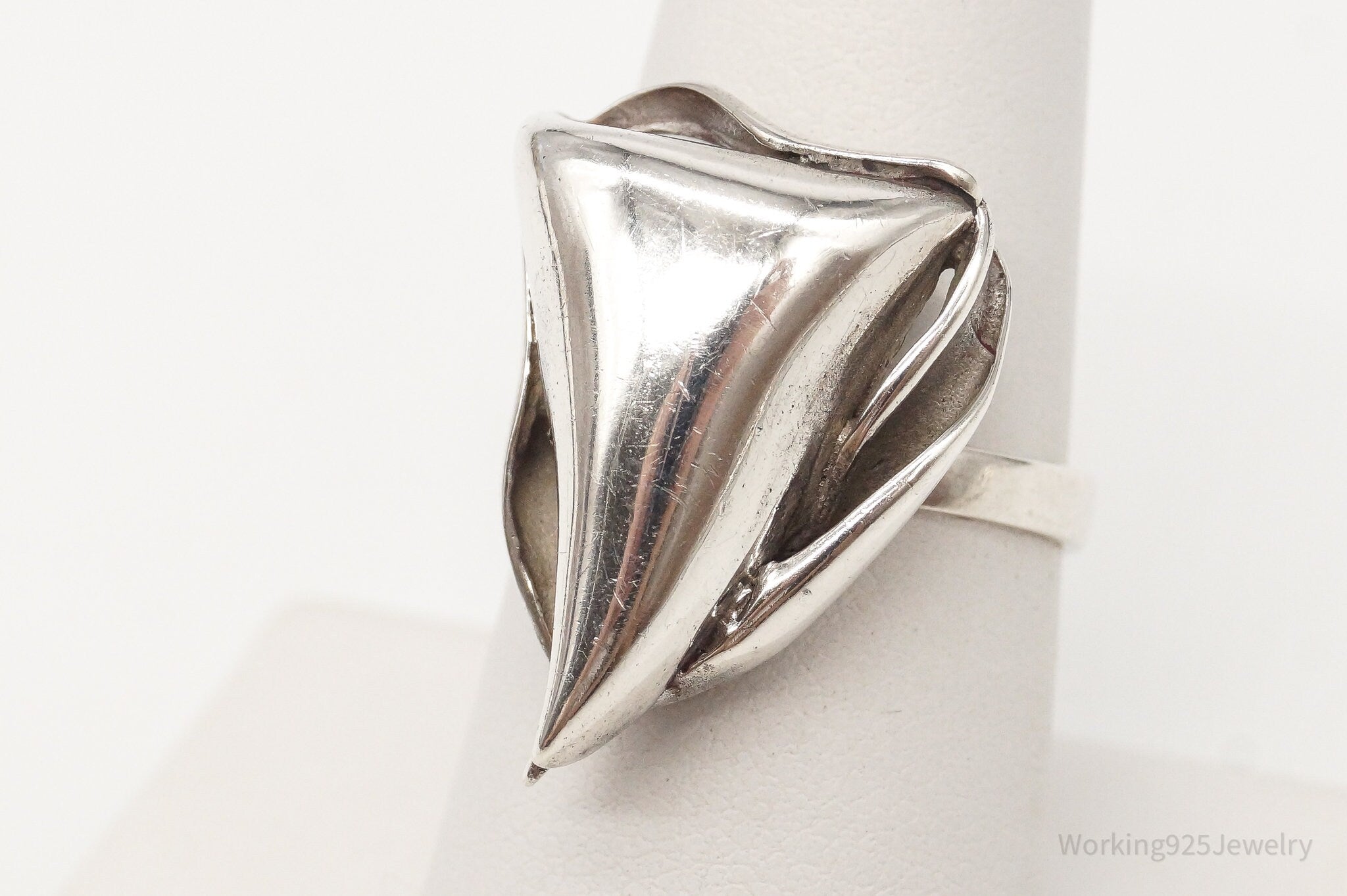 Vintage Modernist Heart Sterling Silver Ring - Size 7.25