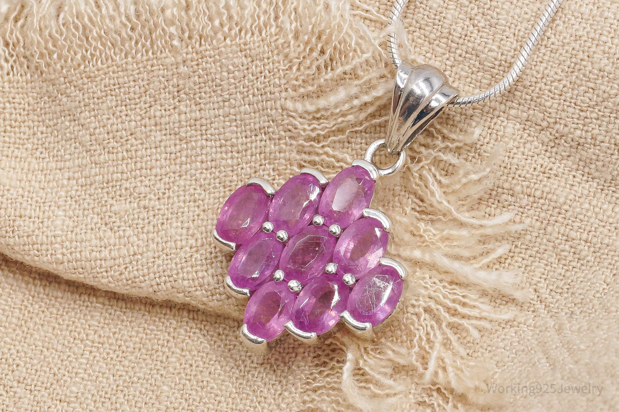 Vintage Pink Sapphire Sterling Silver Chain Necklace 18"