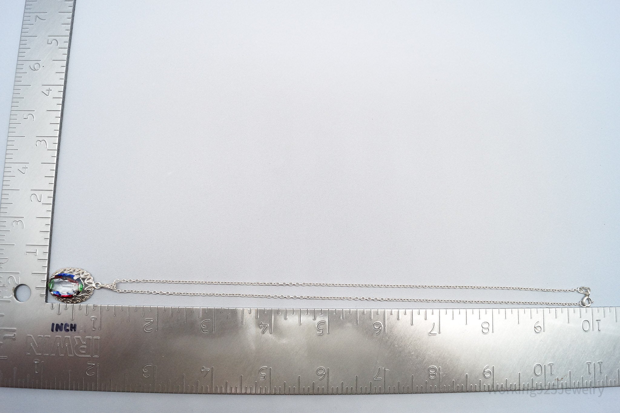 Rare Antique German Iris Glass 835 Silver Chain Necklace 18"