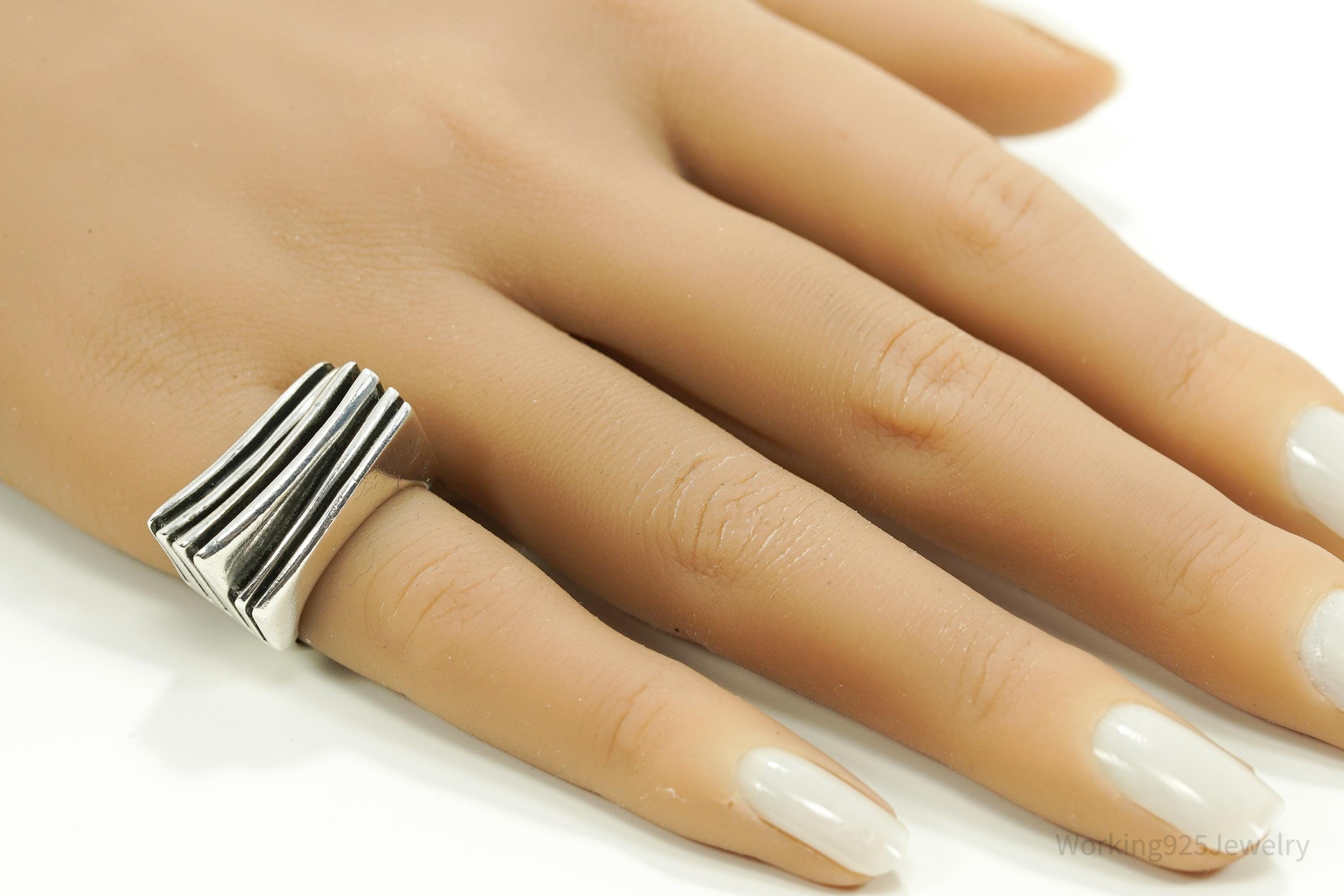 Vintage Chunky Modernist Style Sterling Silver Ring - Size 5.75