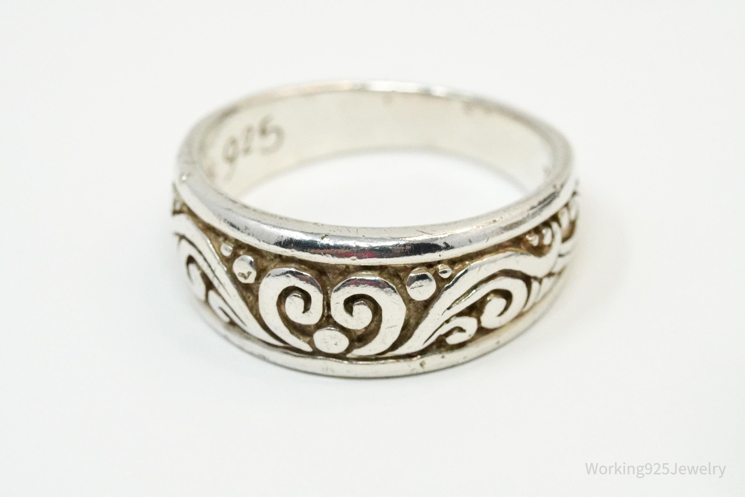 Vintage Scroll Design Sterling Silver Band Ring - Size 9