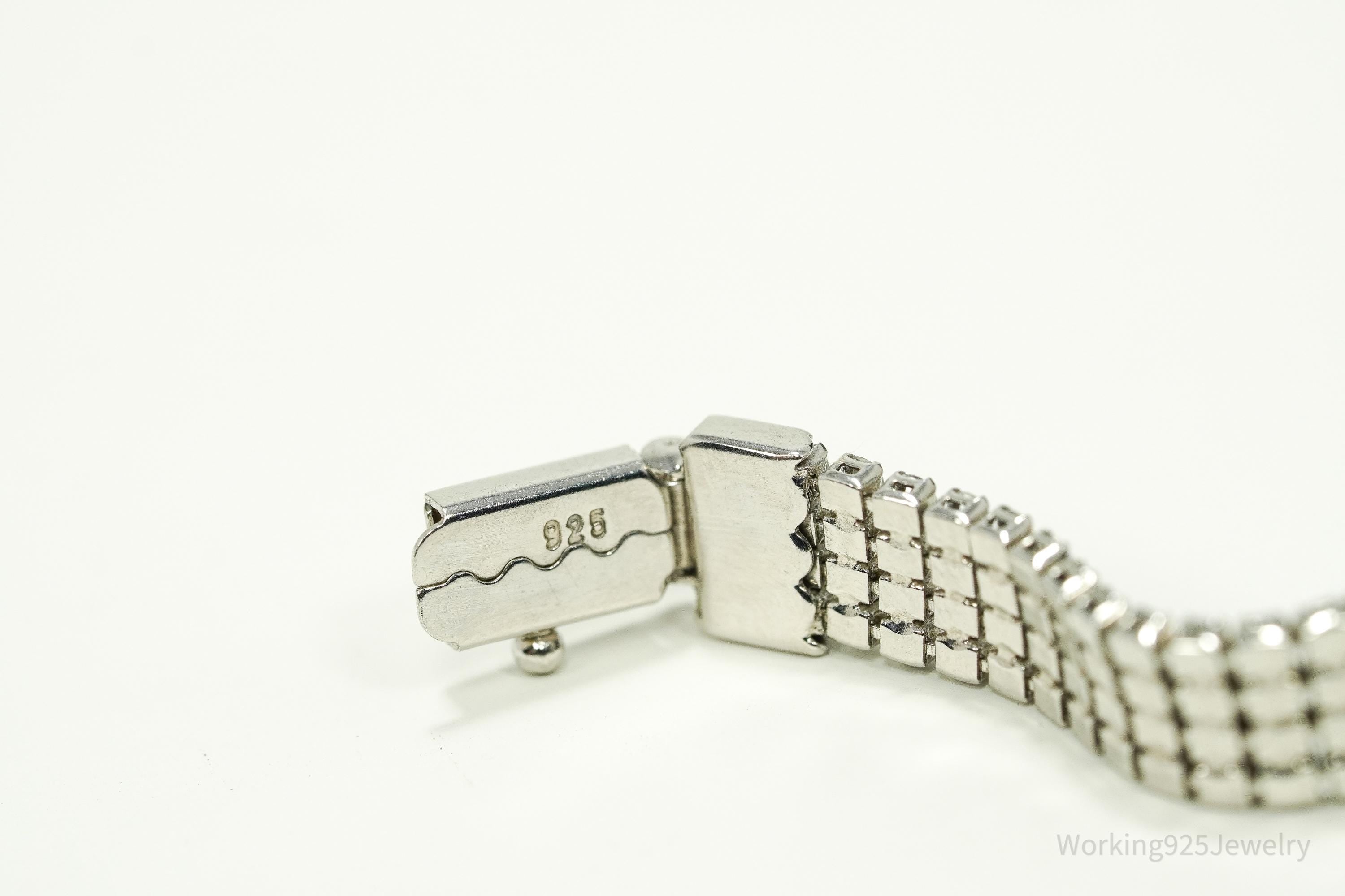 Vintage Cubic Zirconia Sterling Silver Mesh Style Bracelet - 7 1/8"