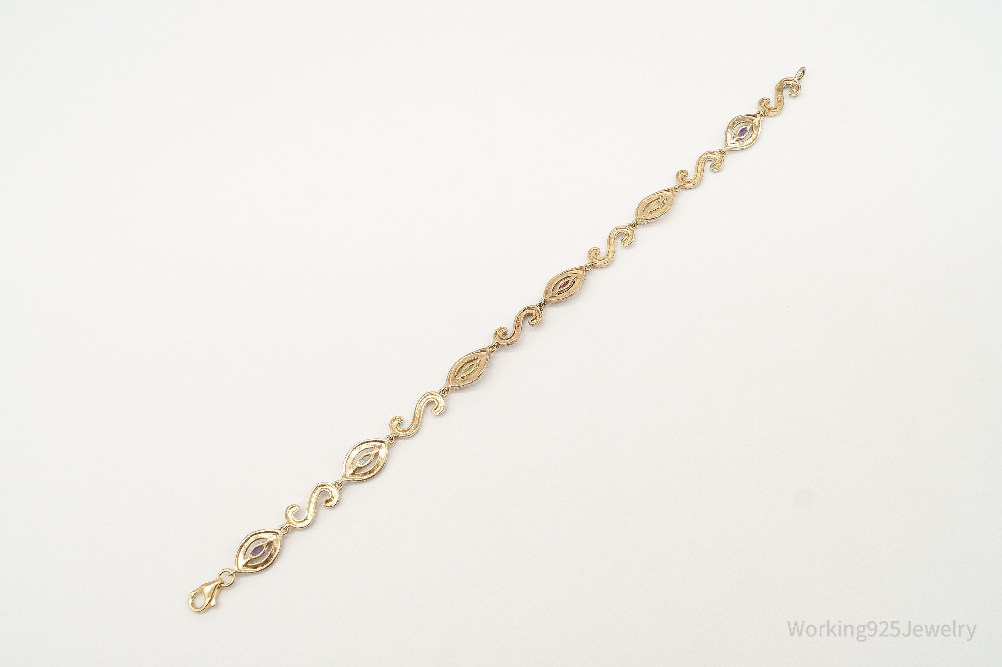 Vintage Multi Gem Single Diamond Gold Over Sterling Silver Bracelet