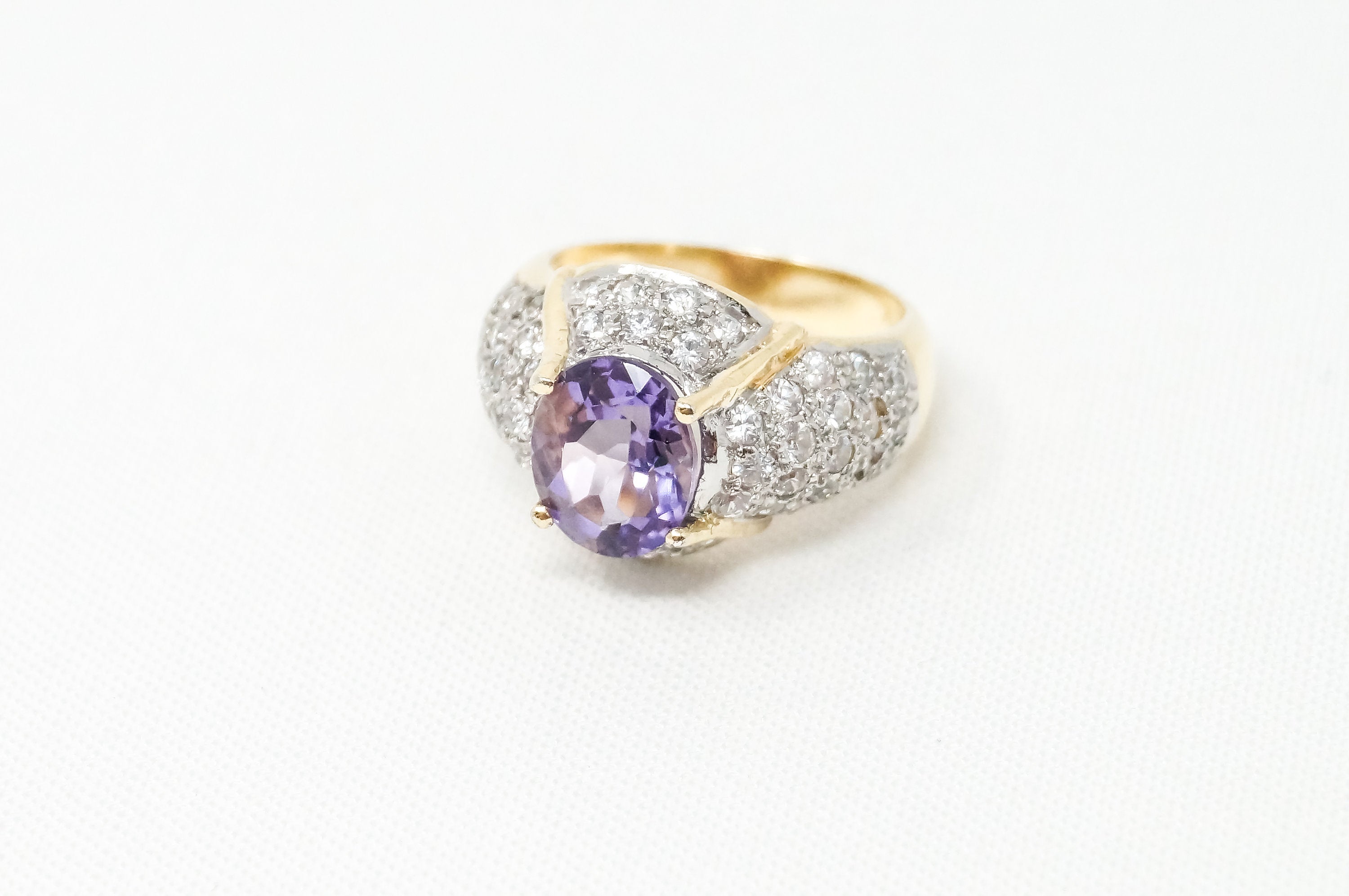 Vintage Amethyst Cubic Zirconia Gold Vermeil Sterling Silver Ring - Sz 6.75