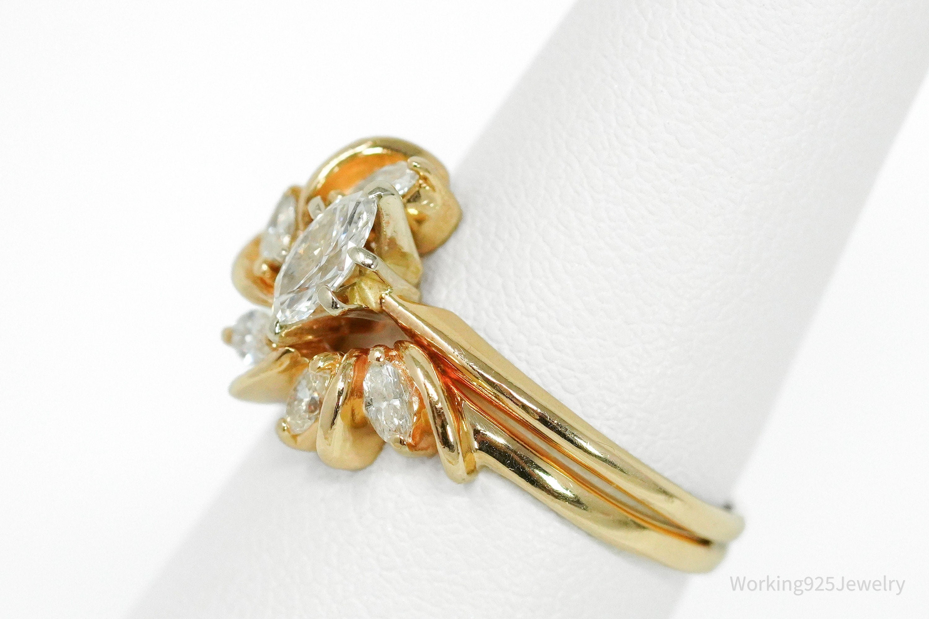 14K Yellow Gold & Marquise Diamond Cut Wedding Set Ring - Size 6