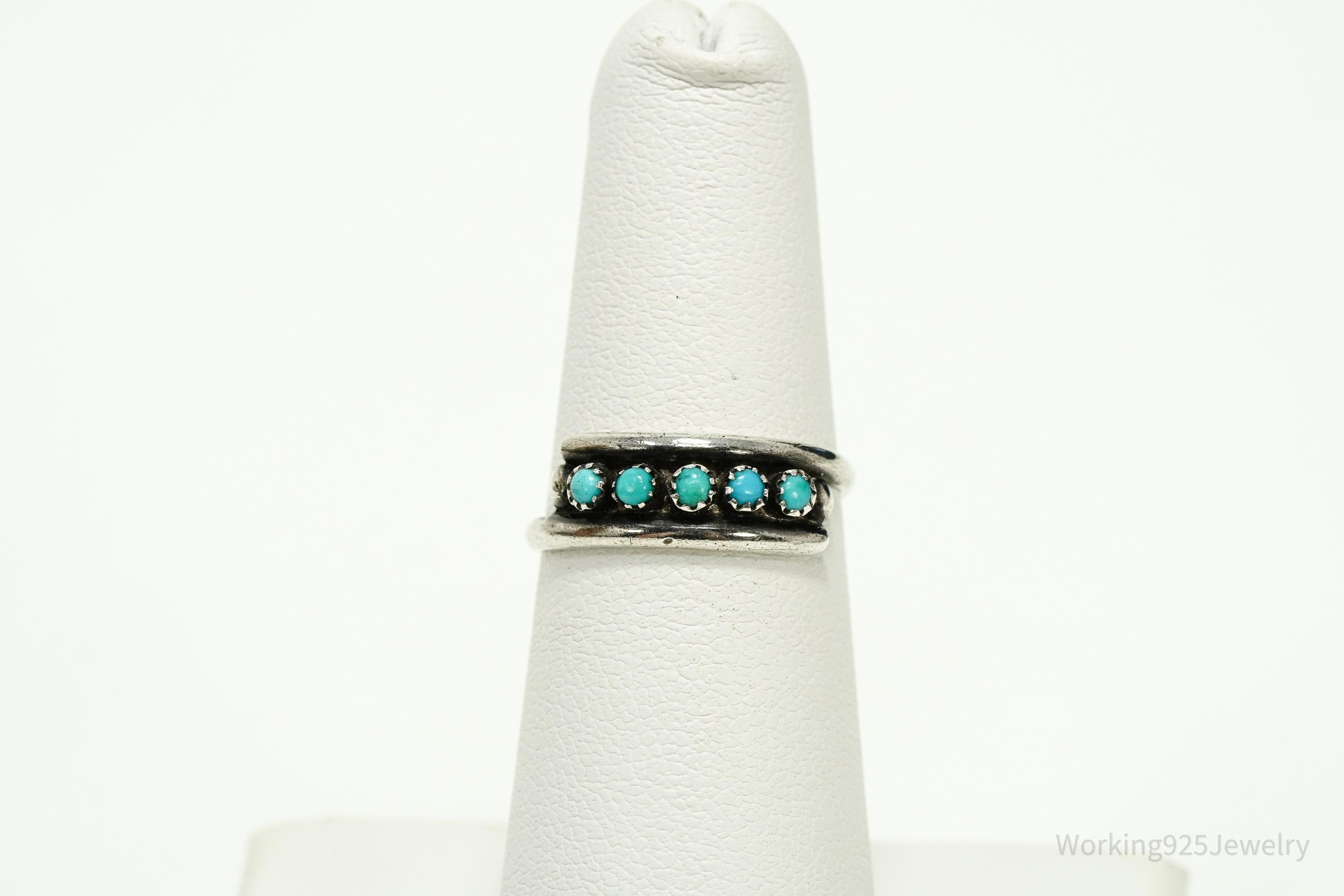 Vintage Handmade Native American Turquoise Unsigned Silver Ring - Size 5.5