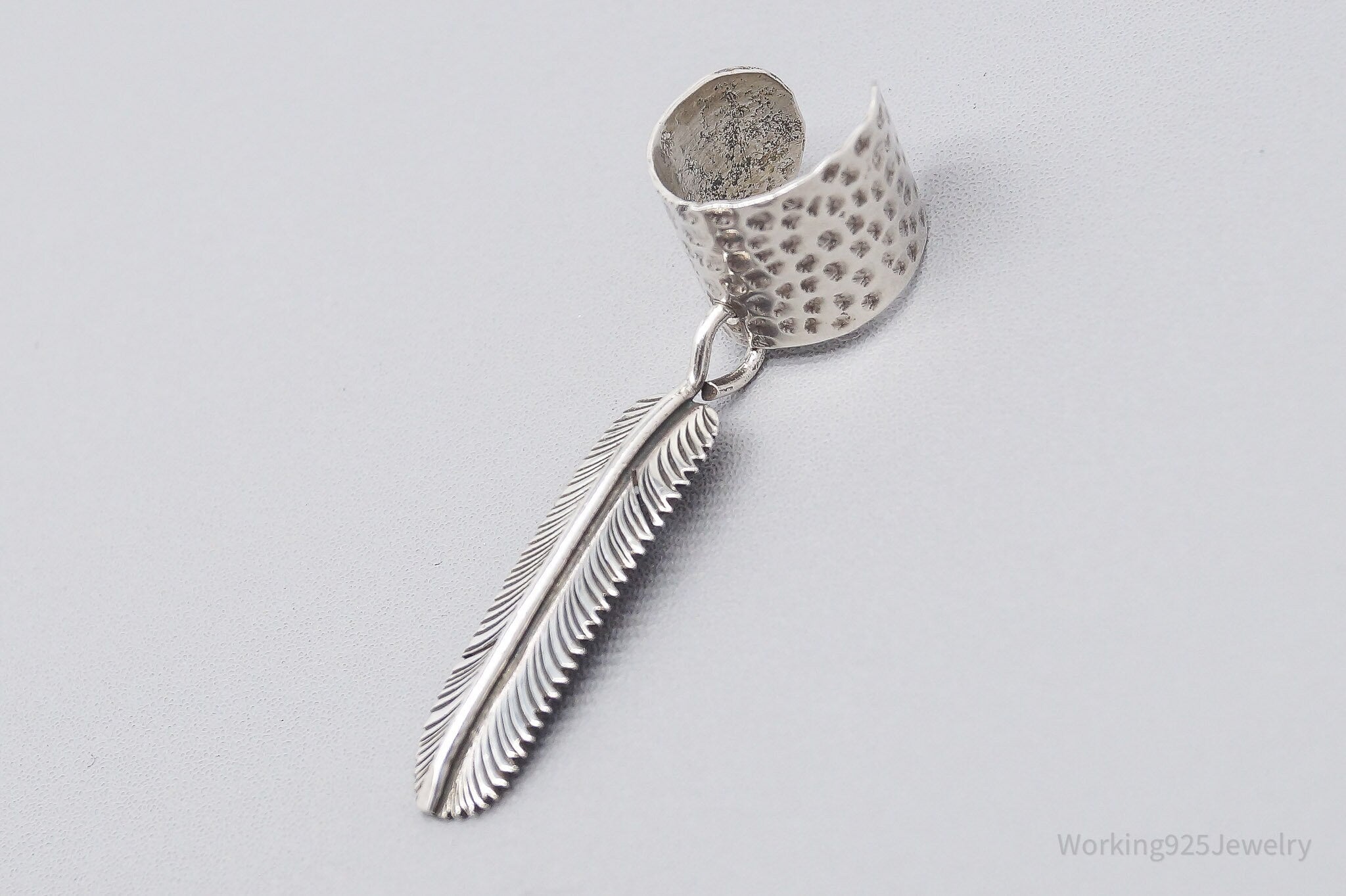 Vintage Feather Western Hammered Style Silver Ear Cuff