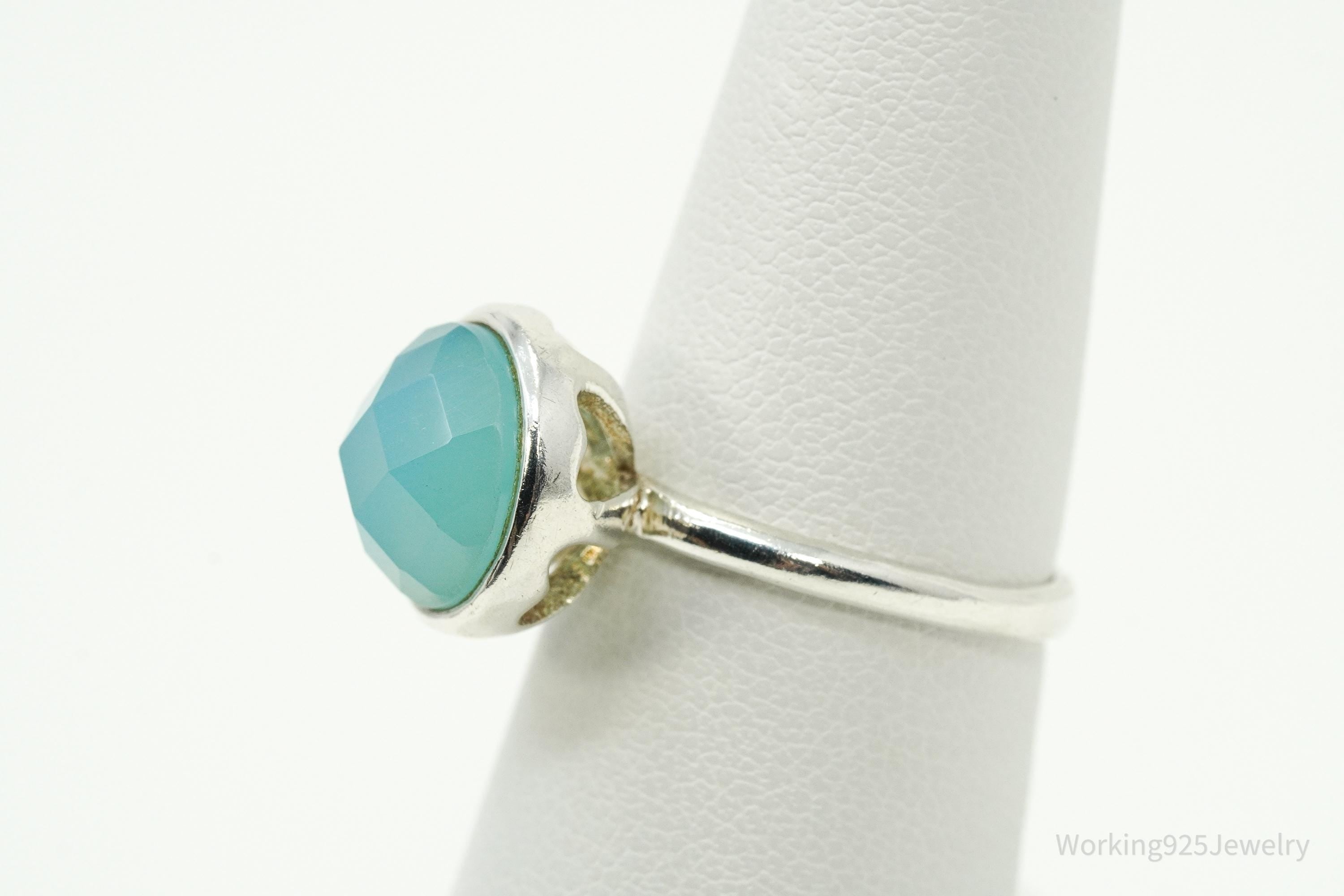 Vintage Chalisa Aqua Blue Chalcedony Sterling Silver Ring - Size 6