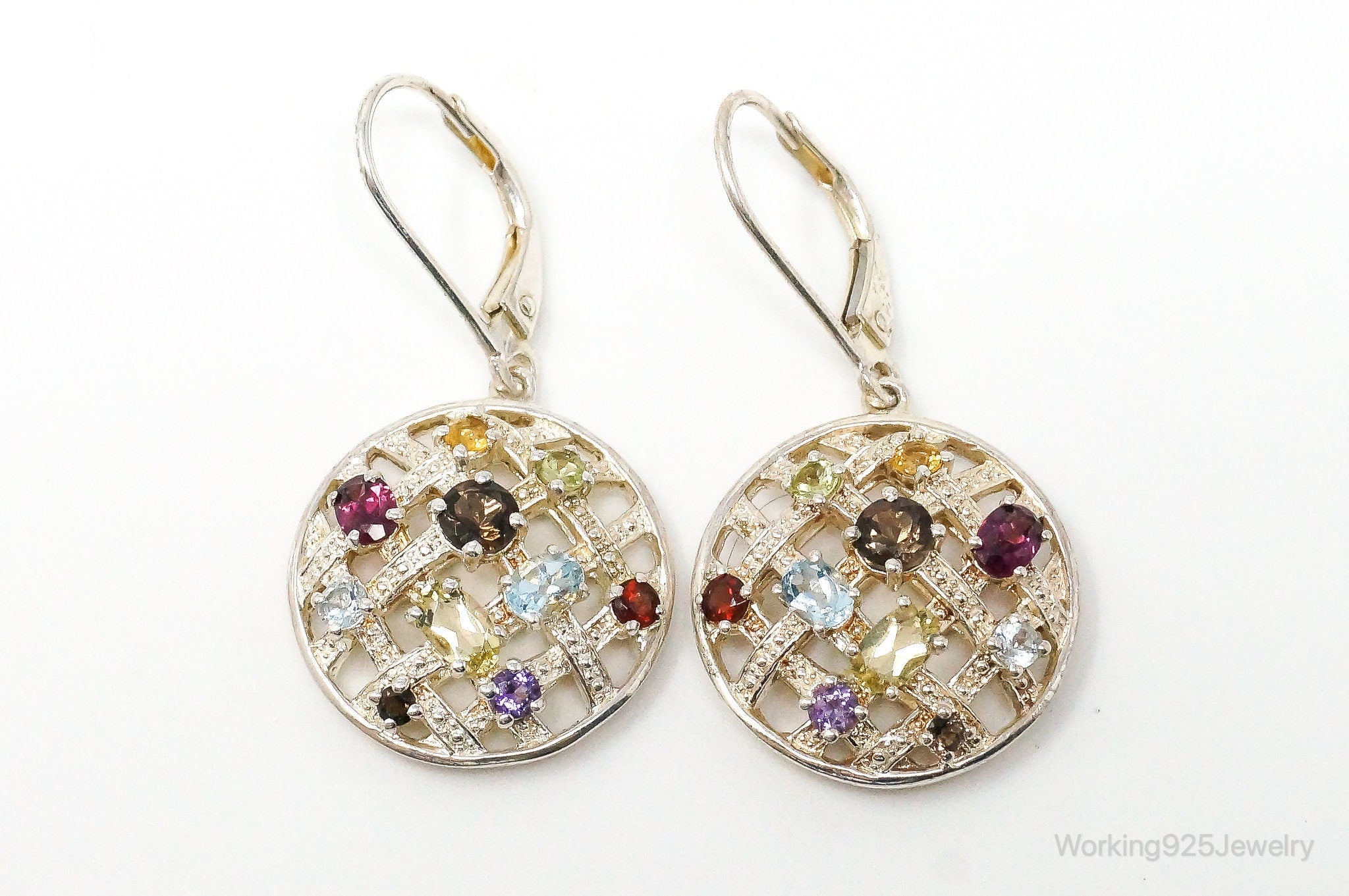 Vintage Multi Gem Sterling Silver Dangle Earrings