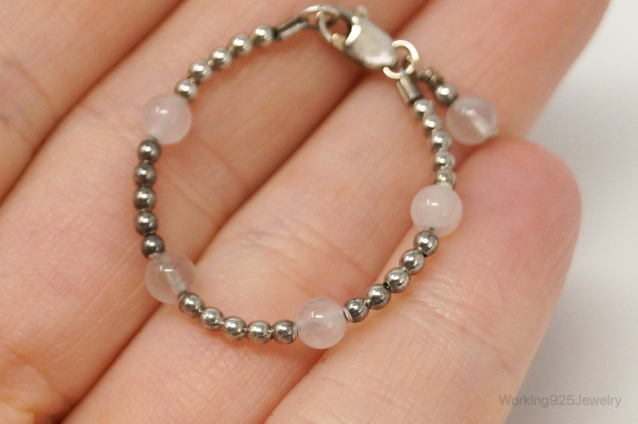 Vintage Quartz Beaded Sterling Silver Kids Bracelet