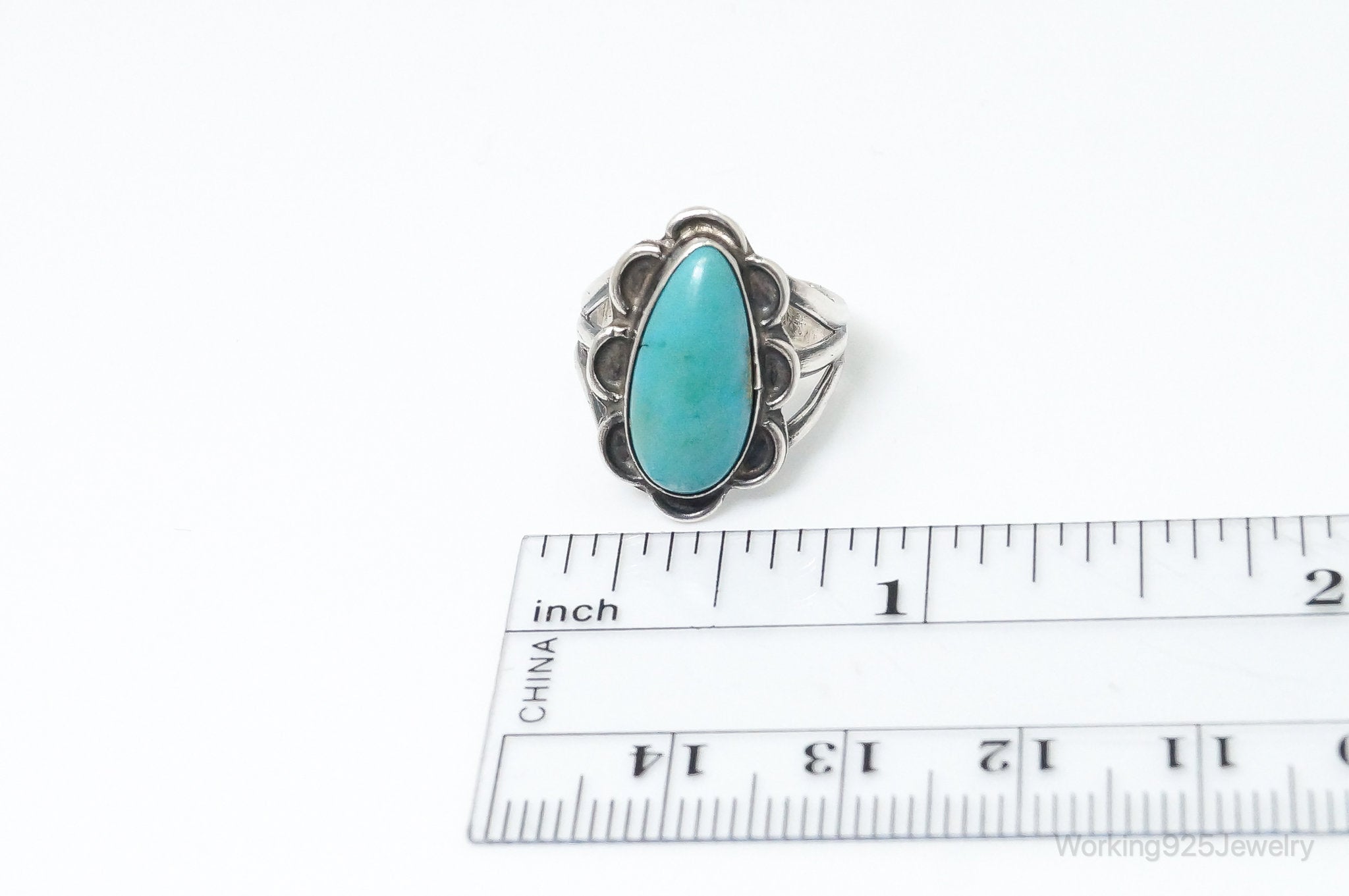 VTG Handmade Native American Turquoise Unsigned Sterling Silver Ring SZ 4.75