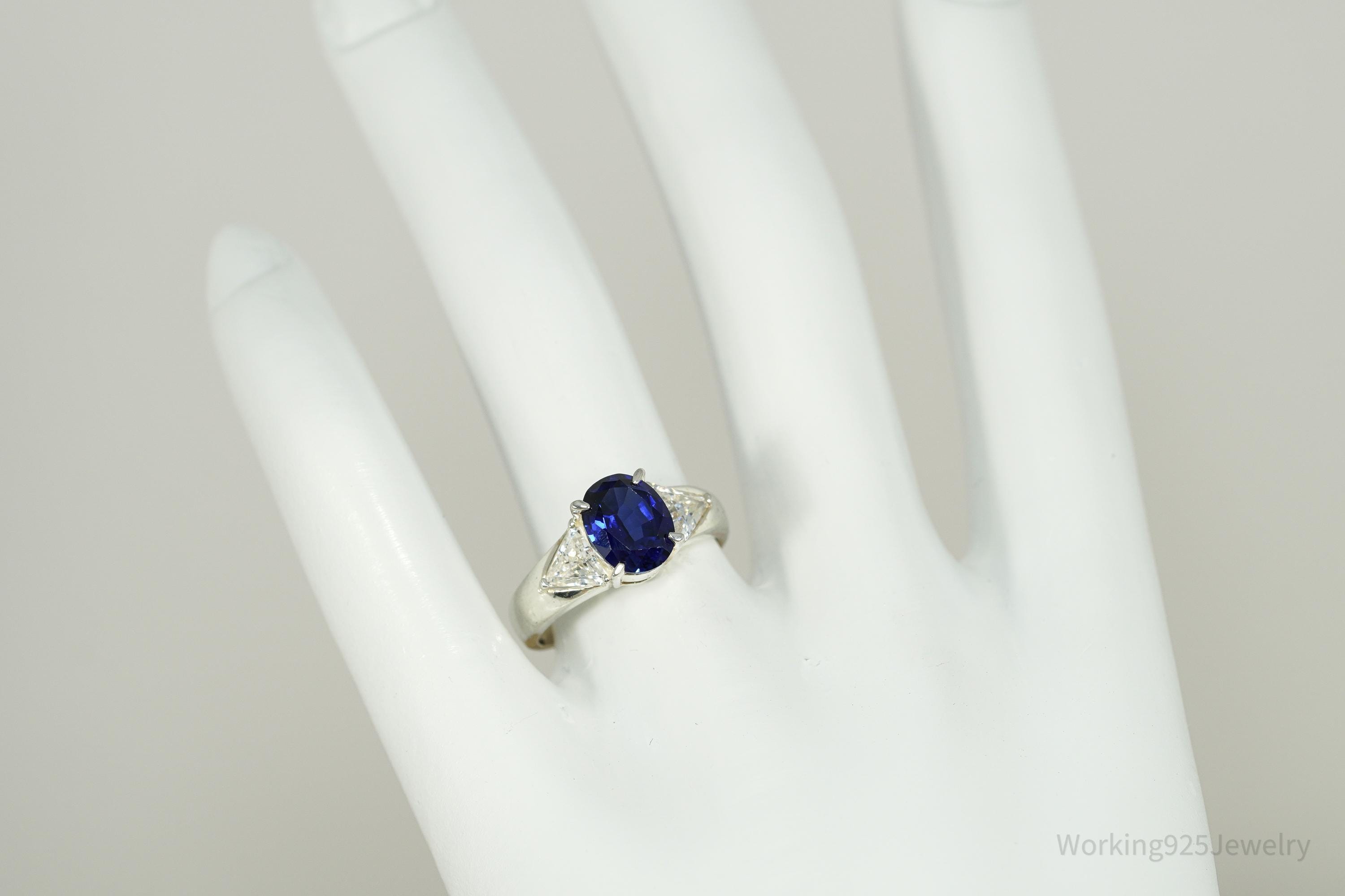 Vintage Blue And White Diamonique Cubic Zirconia Sterling Silver Ring - Size 7
