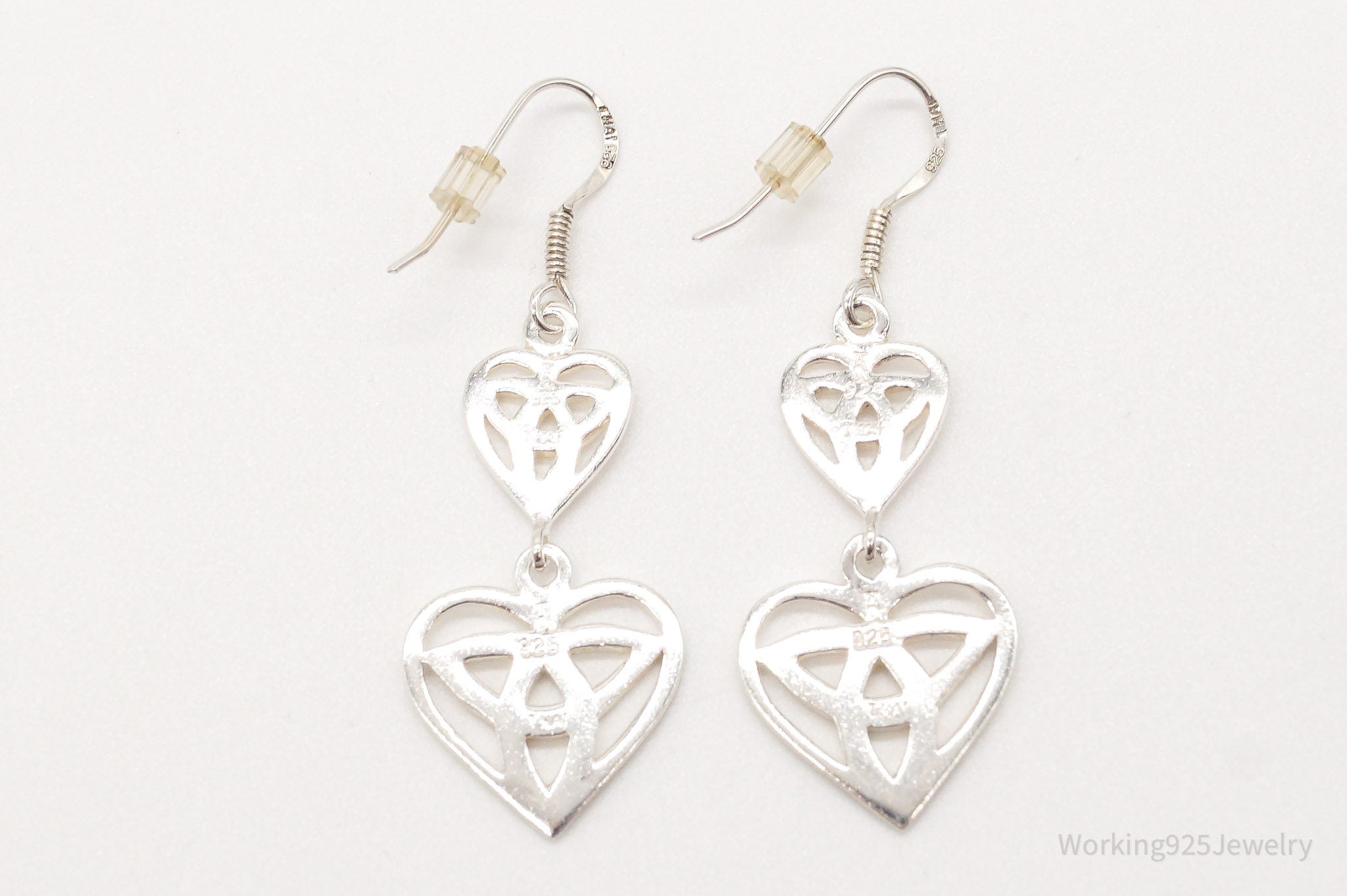 Vintage Celtic Trinity Knot Hearts Sterling Silver Earrings