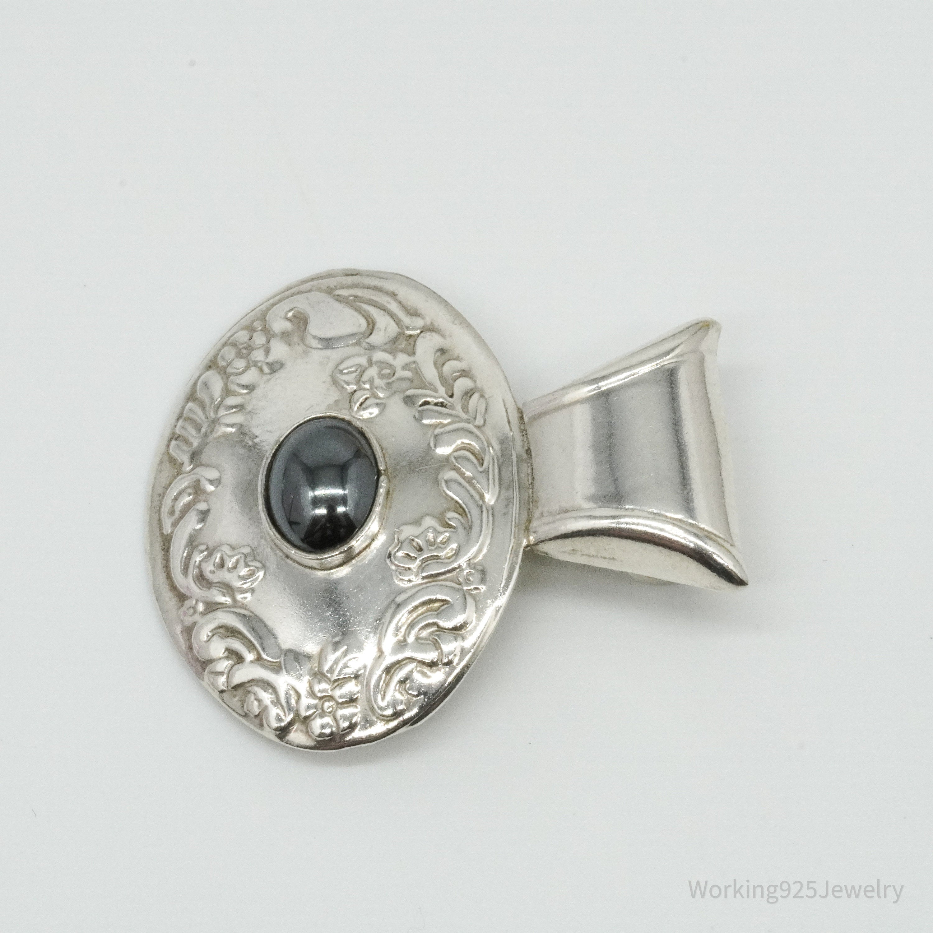 Large Vintage Mexico Hematite Floral Sterling Silver Pendant