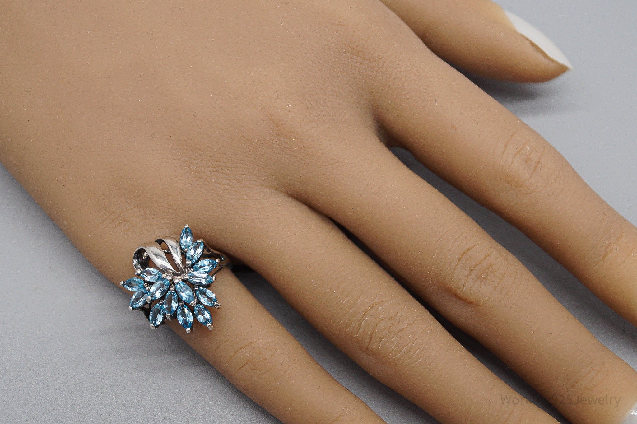 Vintage Blue Topaz Sterling Silver Ring - Size 6.25