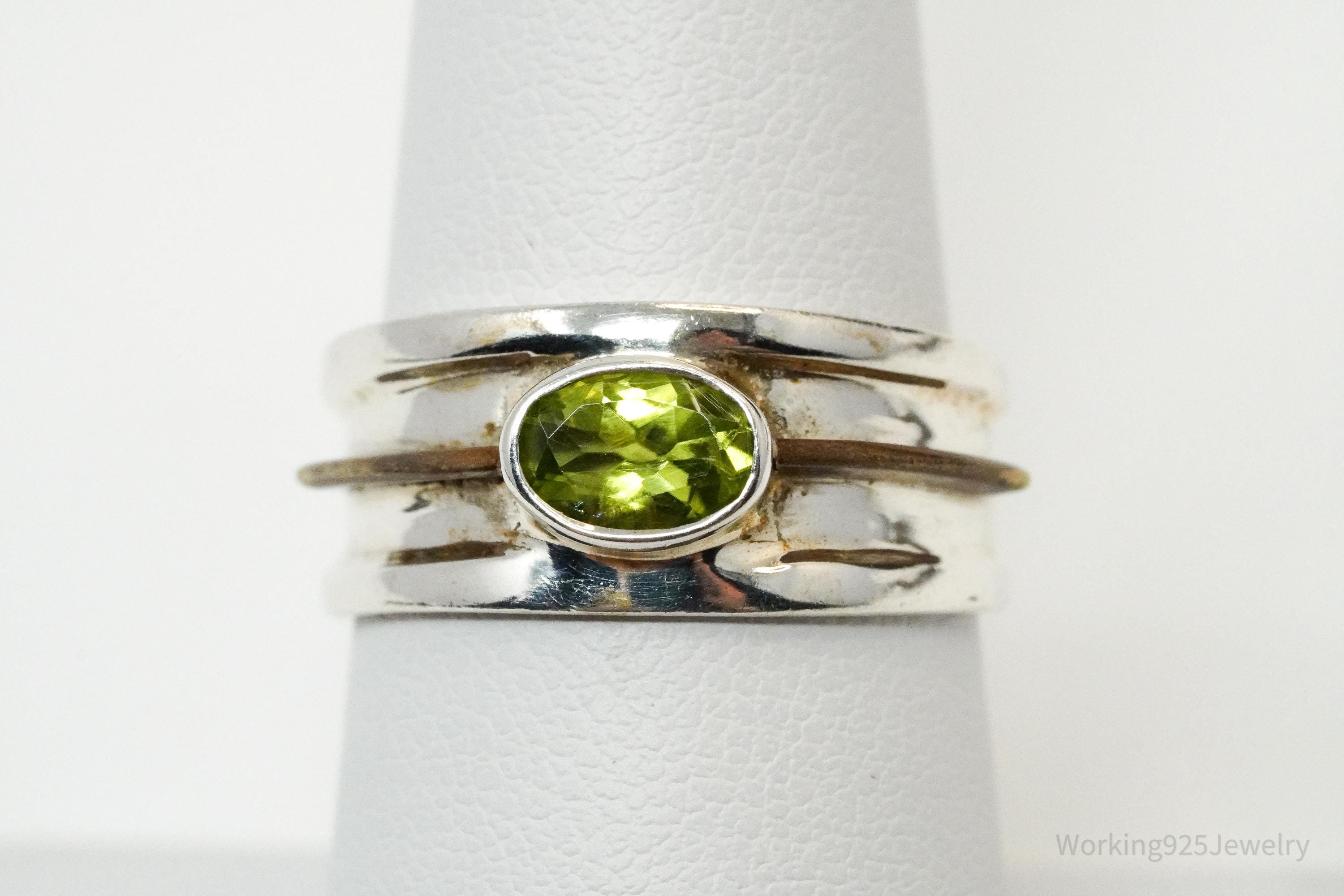 Vintage Peridot & Copper Sterling Silver Ring - Size 7.75