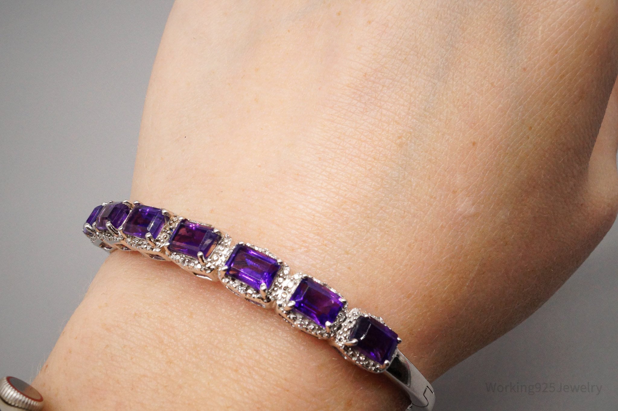 JTV TGGC Purple Amethyst & White Topaz Sterling Silver Bracelet - 6 7/8"