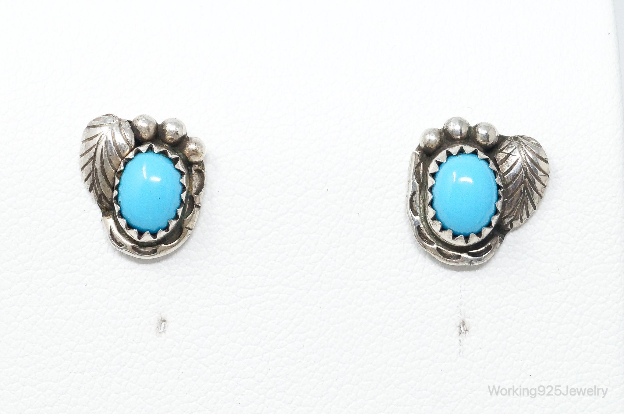 Vintage Native American CB Turquoise Sterling Silver Earrings