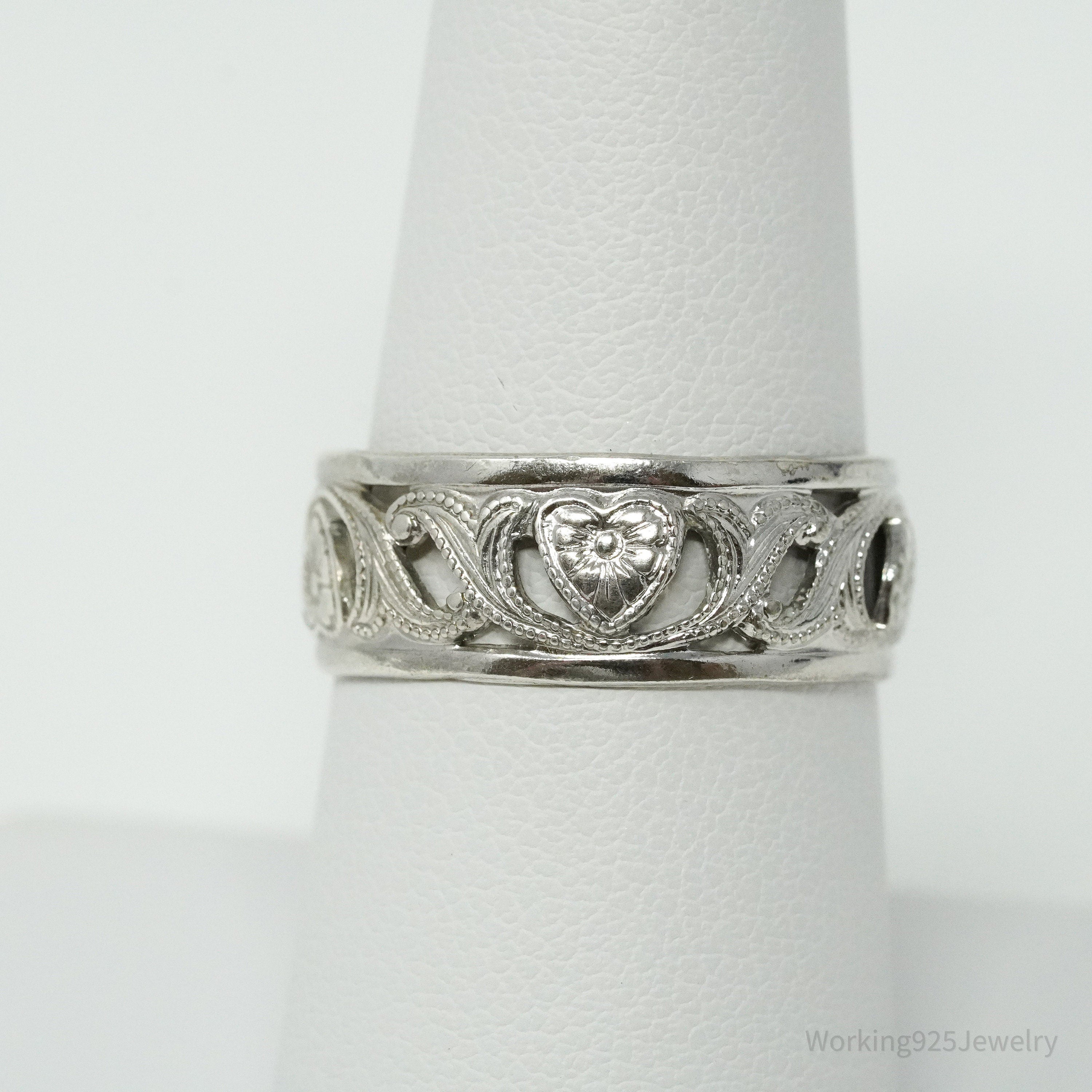 Antique Designer Uncas MFG Co Ornate Sterling Silver Band Ring - Size 8.25