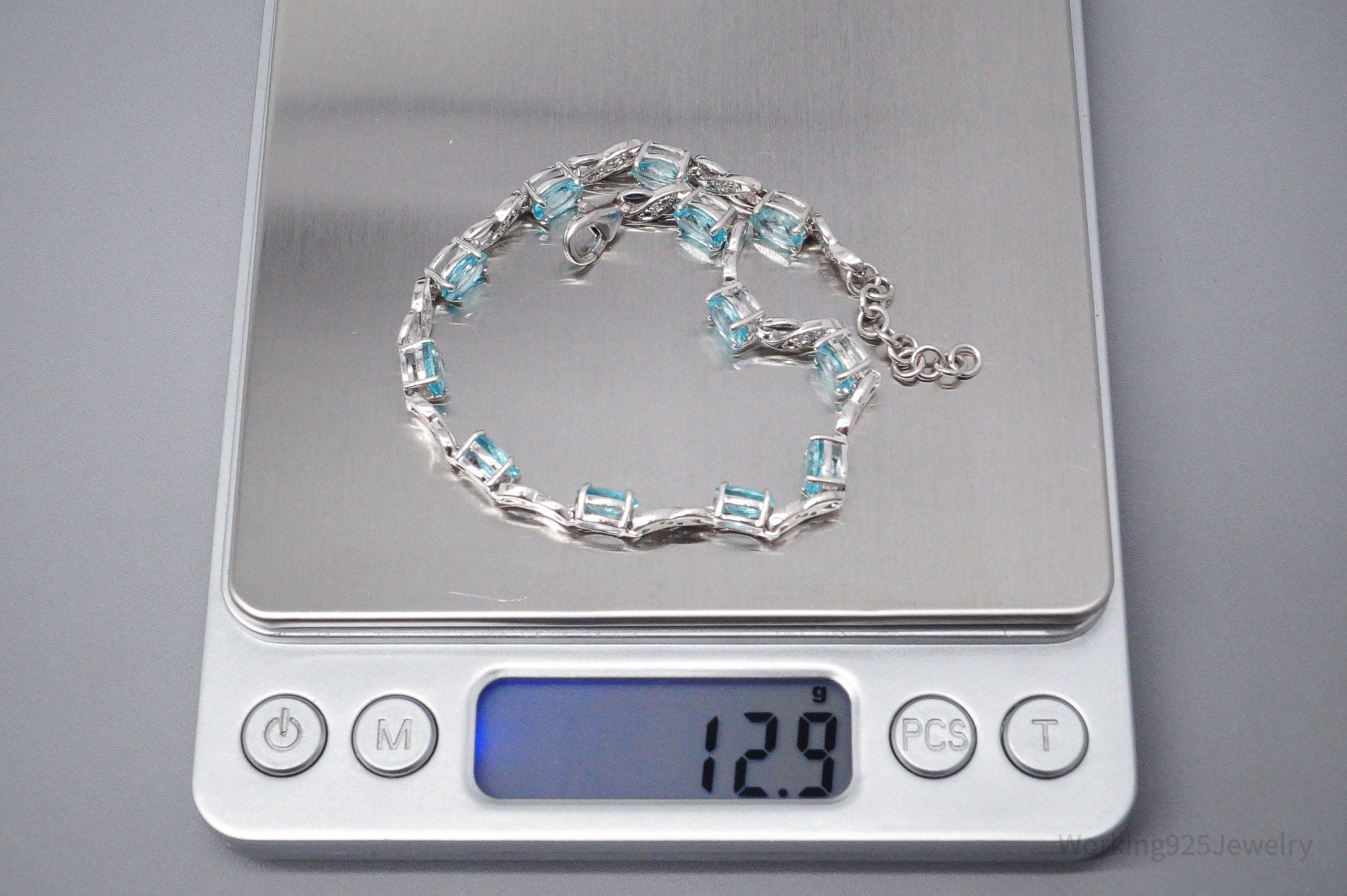 JTV TGGC Blue & White Topaz Sterling Silver Bracelet / Anklet