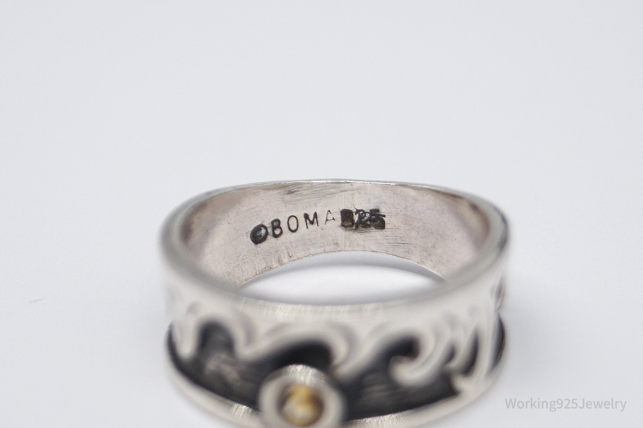 Vintage Boma Citrine Moon & Waves Sterling Silver Band Ring - Size 6.25