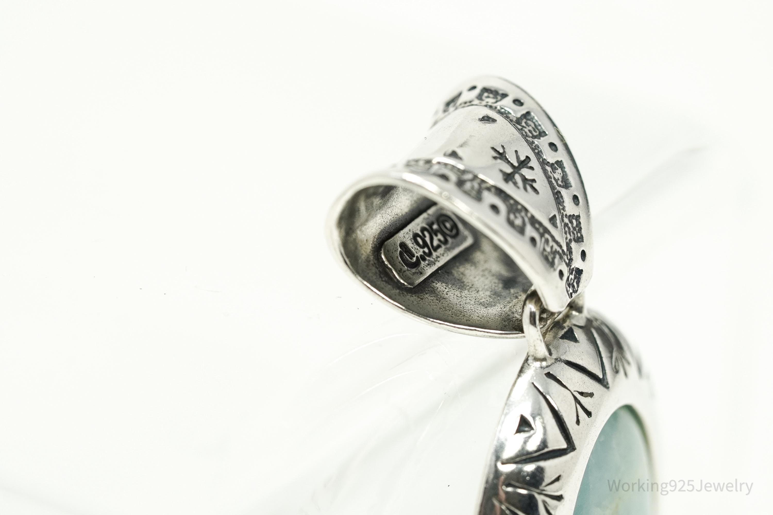 Large Vintage Carolyn Pollack Relios Milky Aquamarine Sterling Silver Pendant 2"