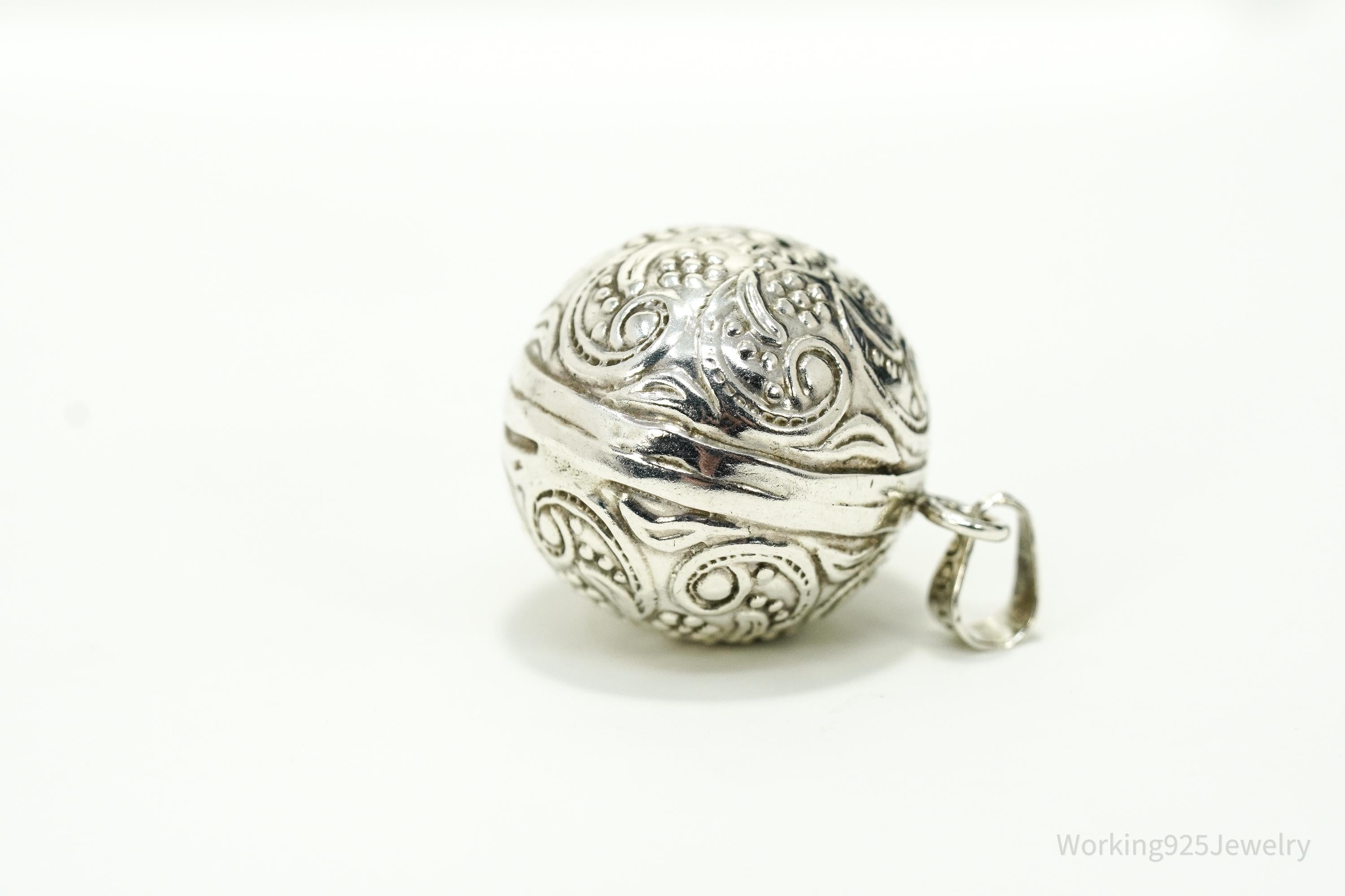 Vintage Ornate Sterling Silver Harmony Jingle Bell Ball Pendant