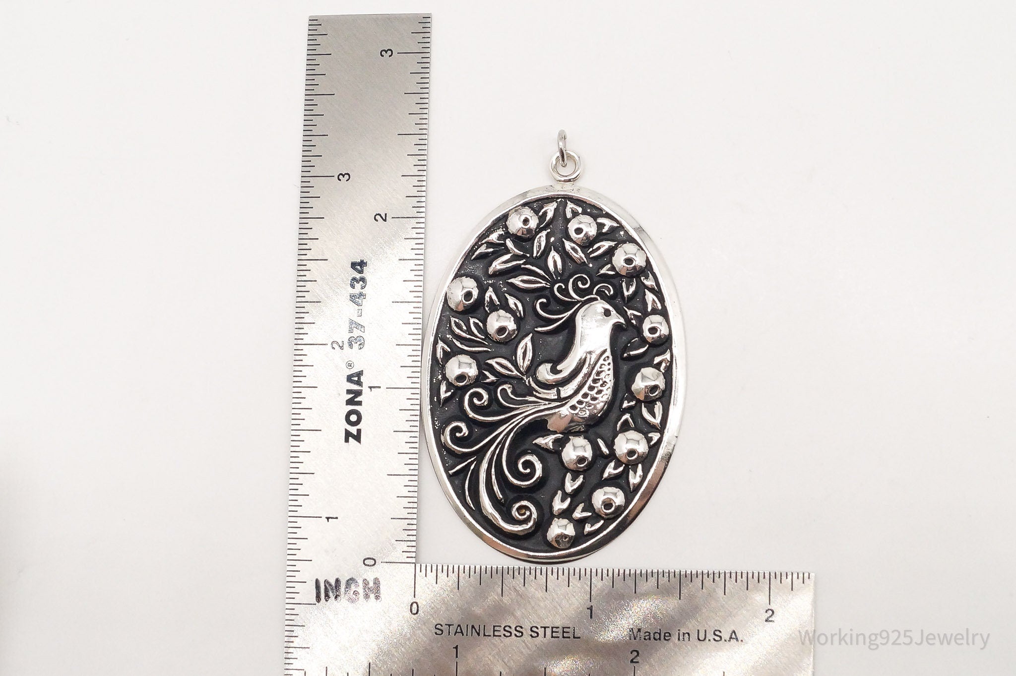 Large Vintage Partridge In A Pear Tree Sterling Silver Ornament Pendant