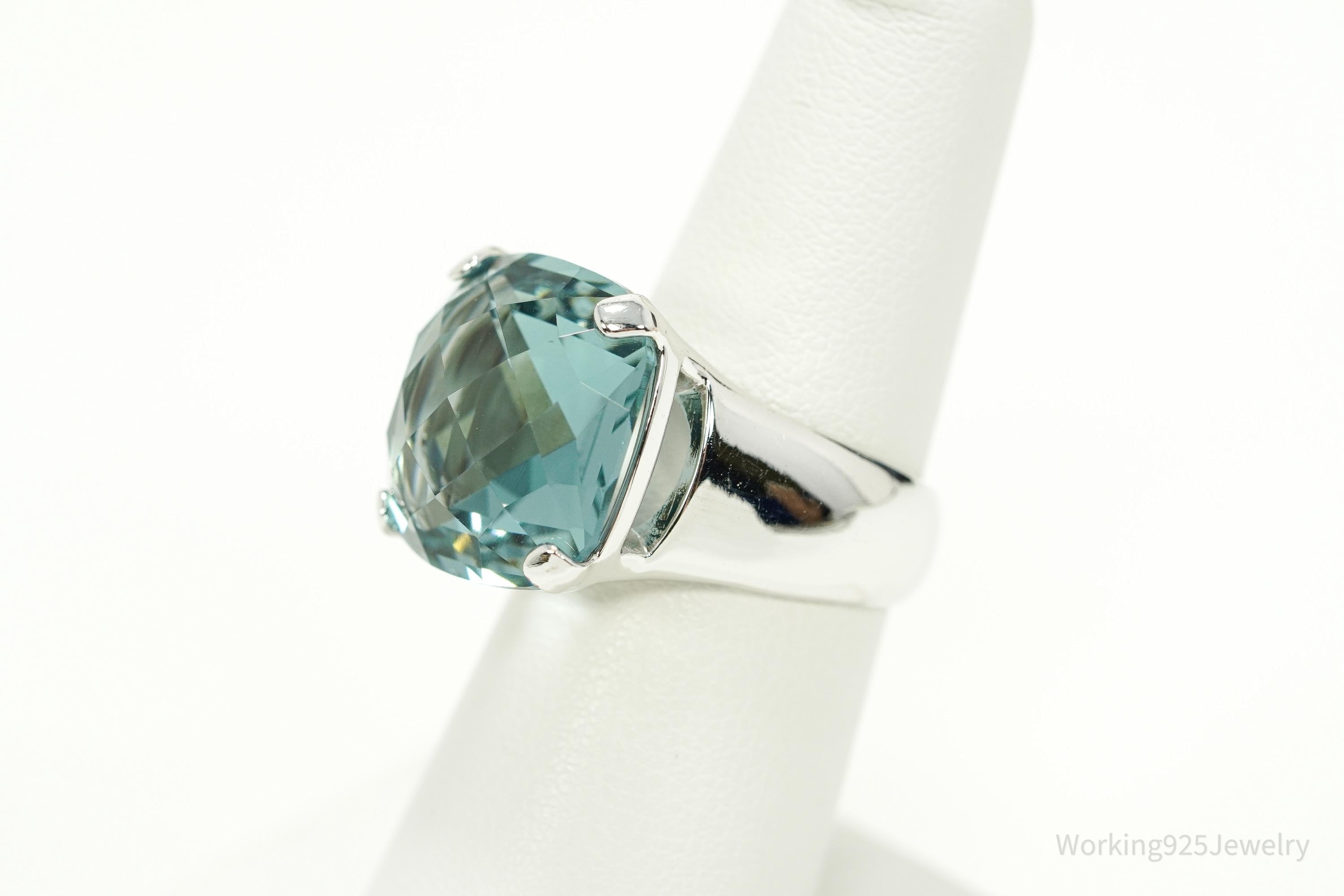 Vintage Blue Swarovski Crystal Silver Ring Size 6.75