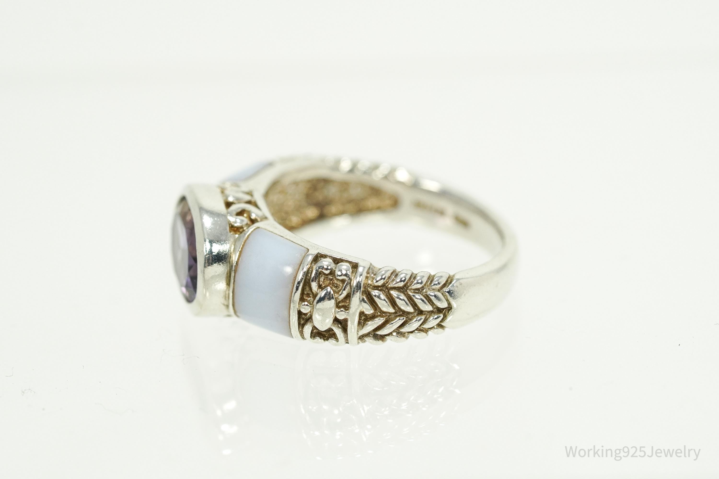 Vintage Amethyst & Blue Chalcedony Sterling Silver Ring - Size 8.25