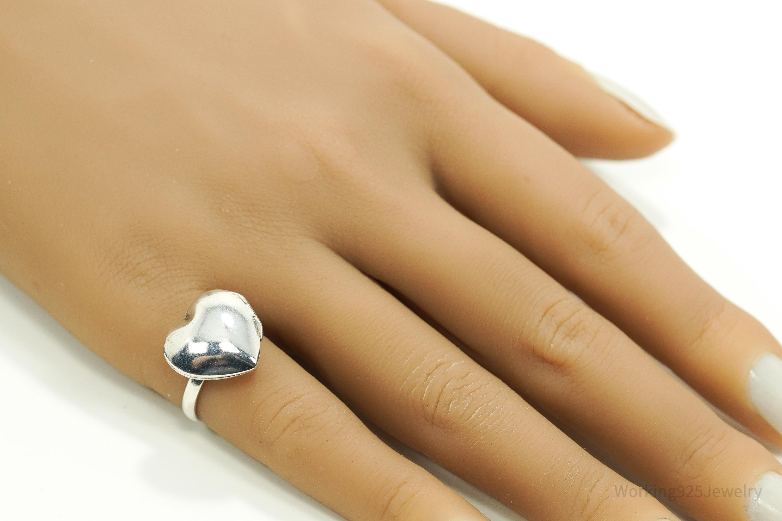 Vintage Heart Locket Sterling Silver Ring - Size 5.5