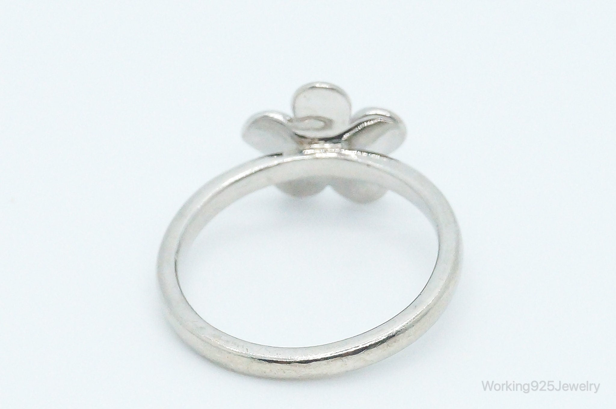 Vintage Enamel Flower Sterling Silver Ring - Size 10