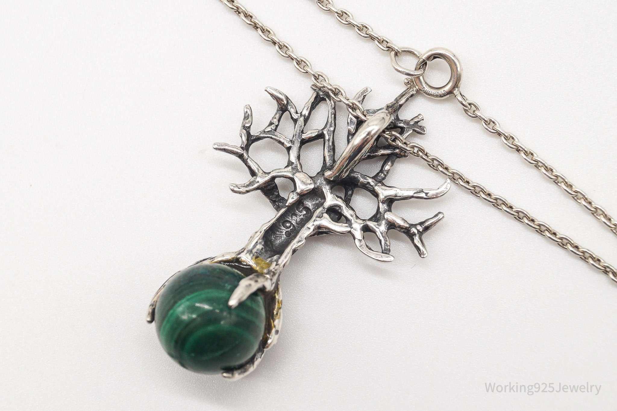 Vintage Tree Malachite Sterling Silver Necklace