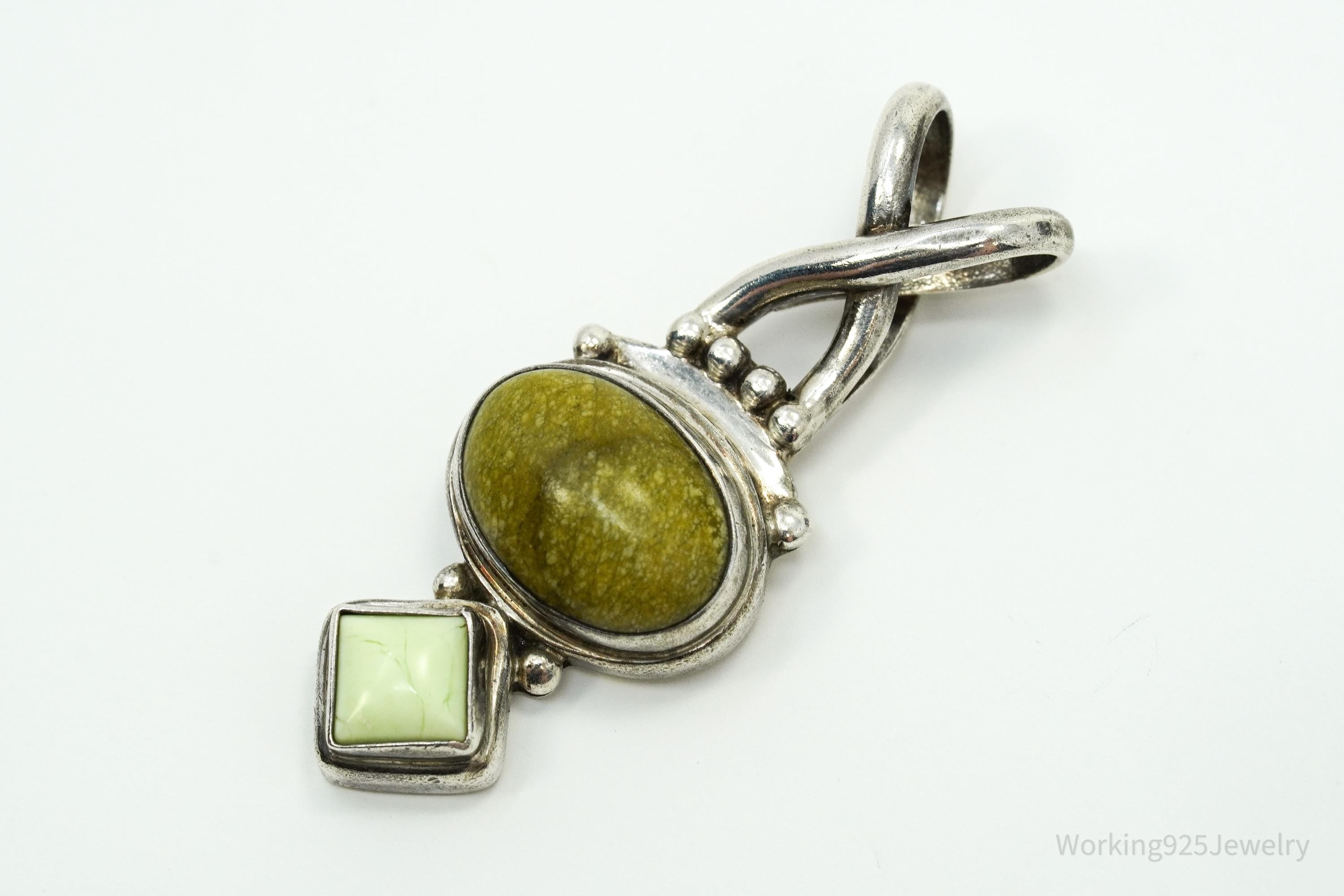 Vintage Bali Designer SARDA Green Stones Sterling Silver Pendant