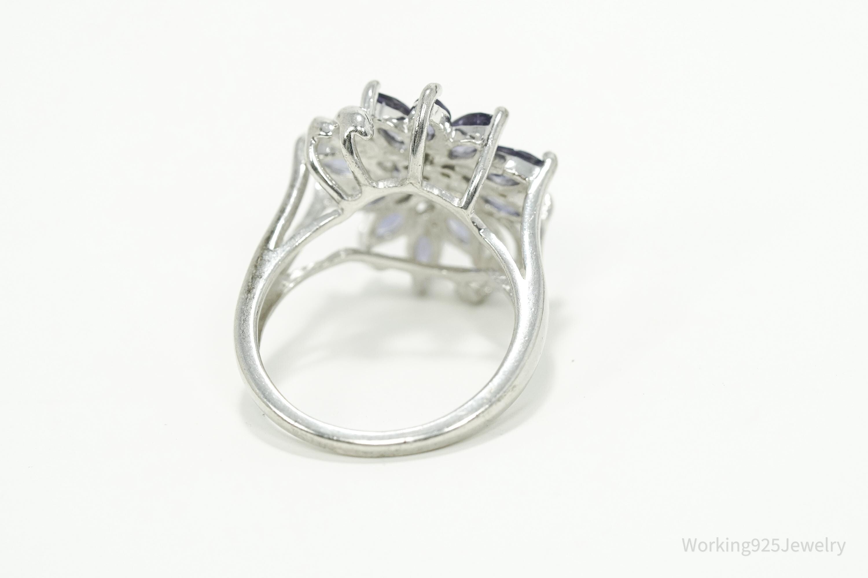 Vintage RJ Tanzanite & Cubic Zirconia Sterling Silver Ring Size 8