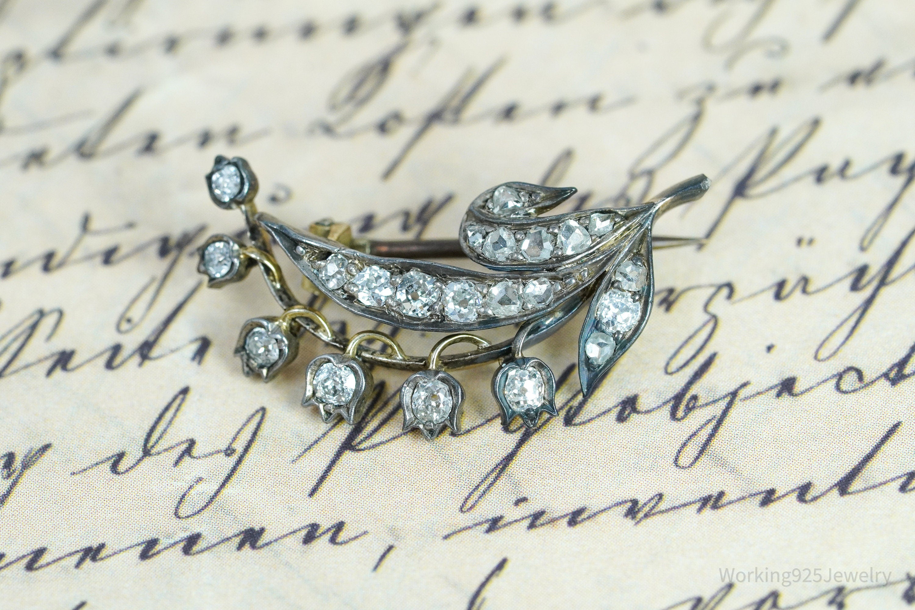 Victorian 14K Yellow Gold & Bead Set 21 Diamond Pin Brooch