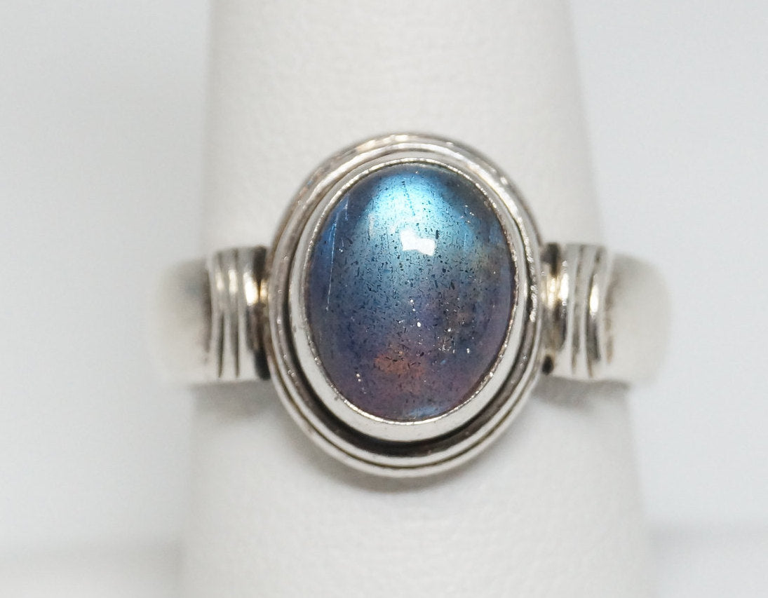 Vintage Natural Labradorite Sterling Silver Ring - Sz 8.75