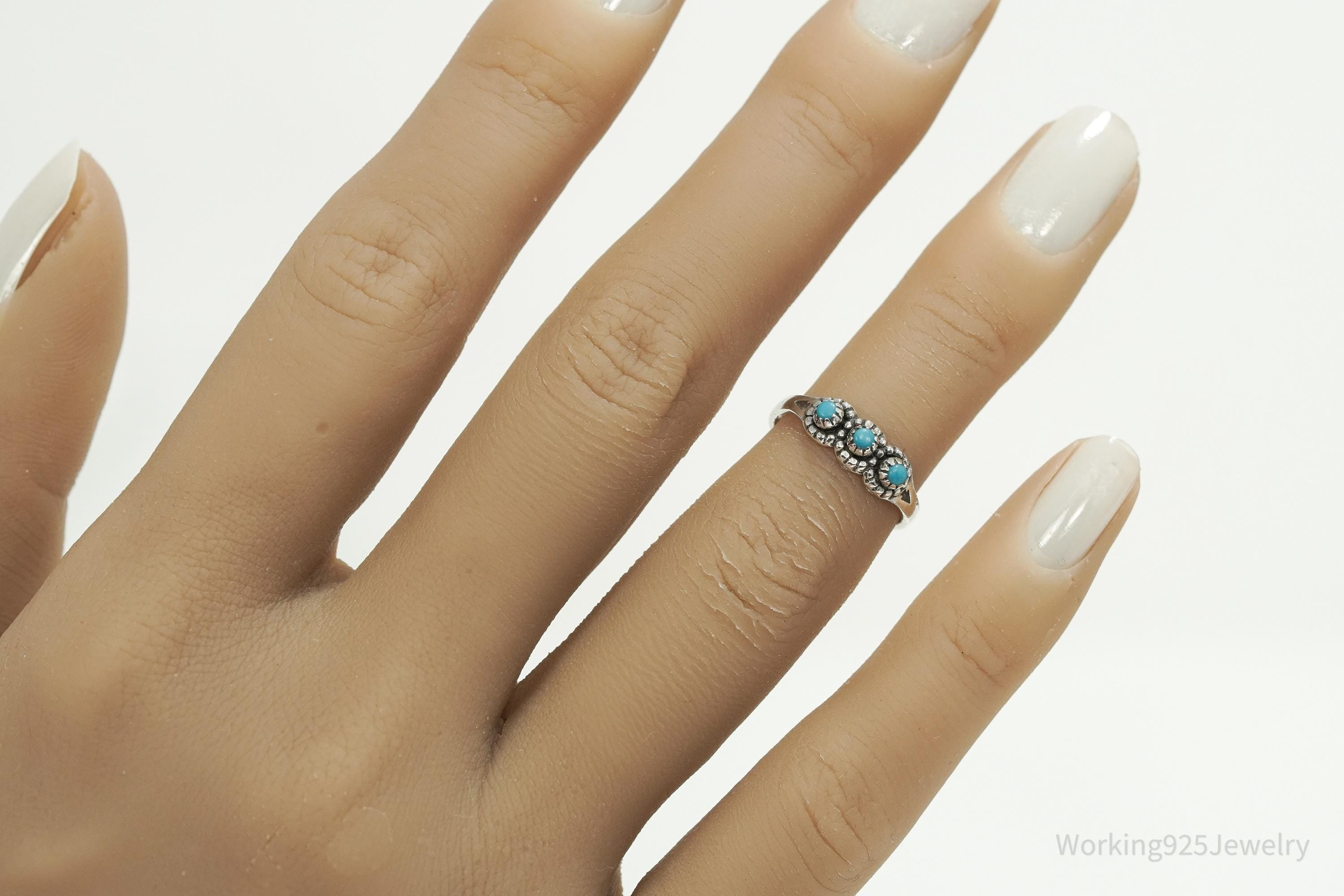 Vintage Native Bell Trading Post Turquoise Sterling Silver Ring - Size 4