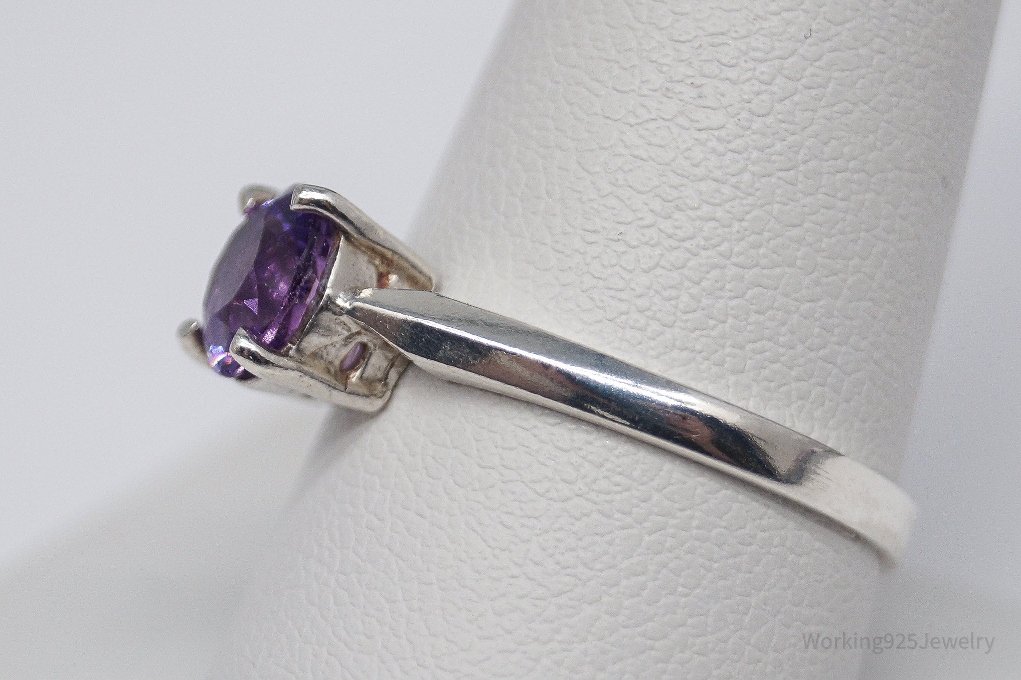 Vintage Purple Amethyst Sterling Silver Ring - Size 9.75