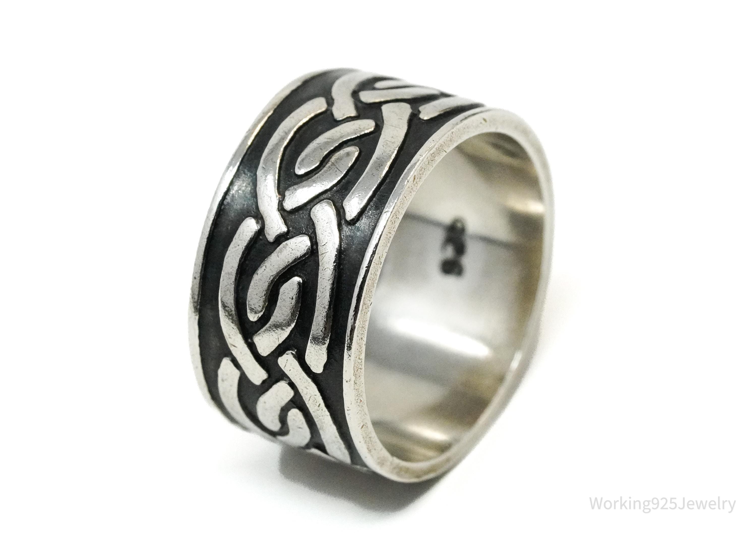 Vintage Celtic Knot Design Sterling Silver Band Ring - Size 7.5