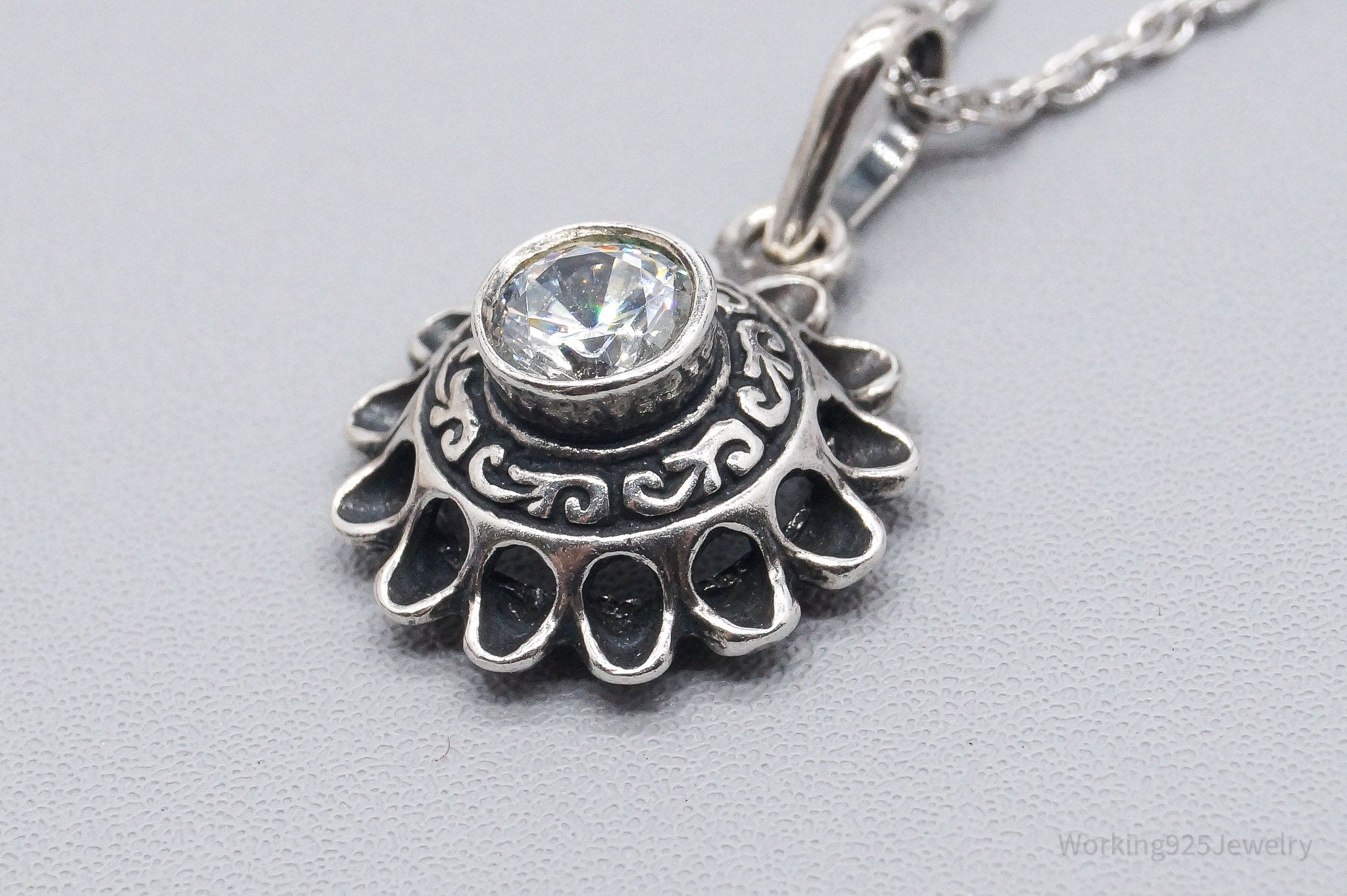 Vintage Cubic Zirconia Sterling Silver Necklace 22"