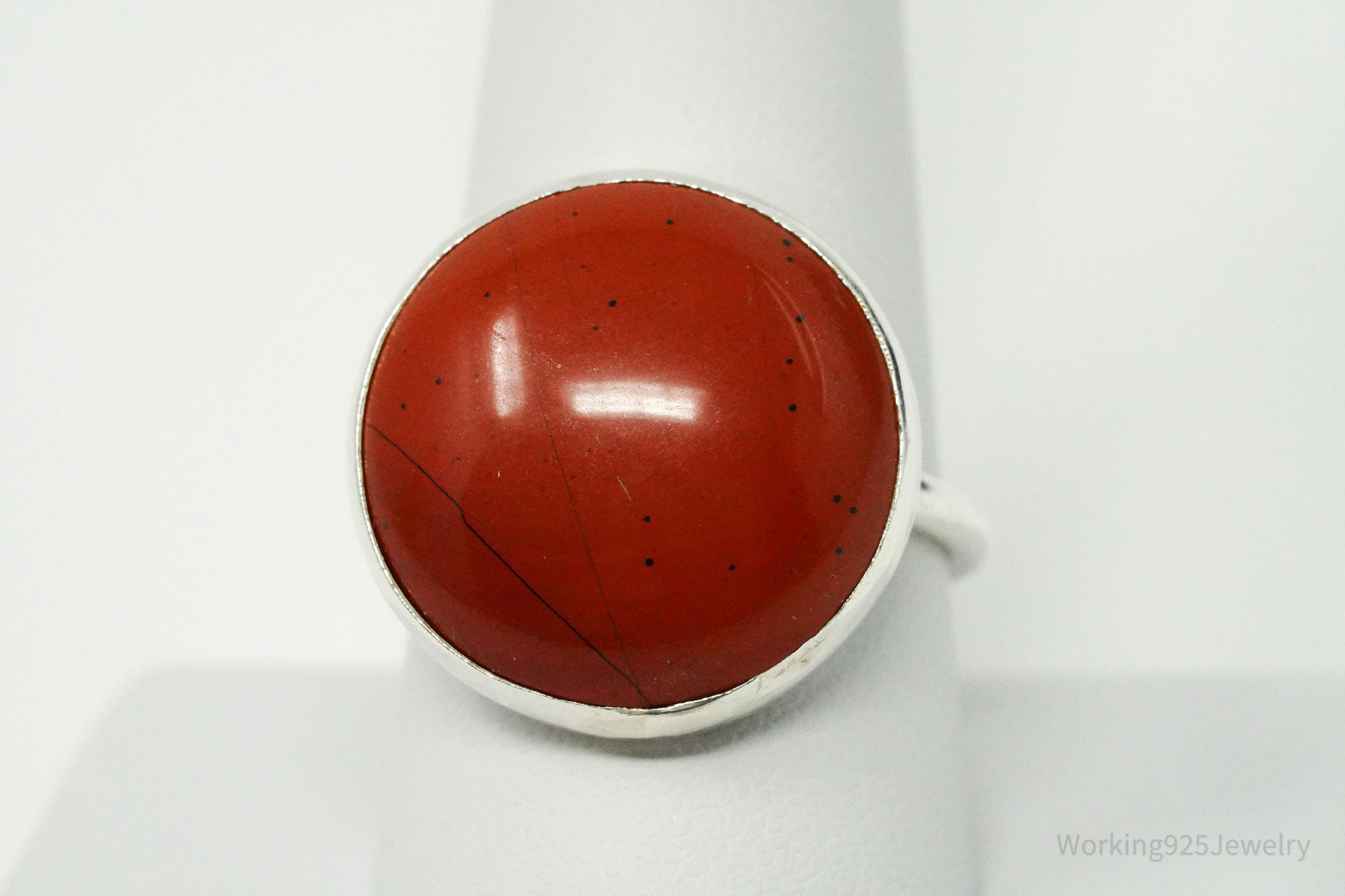 Vintage Red Jasper Modernist Style Silver Ring - Size 9.25