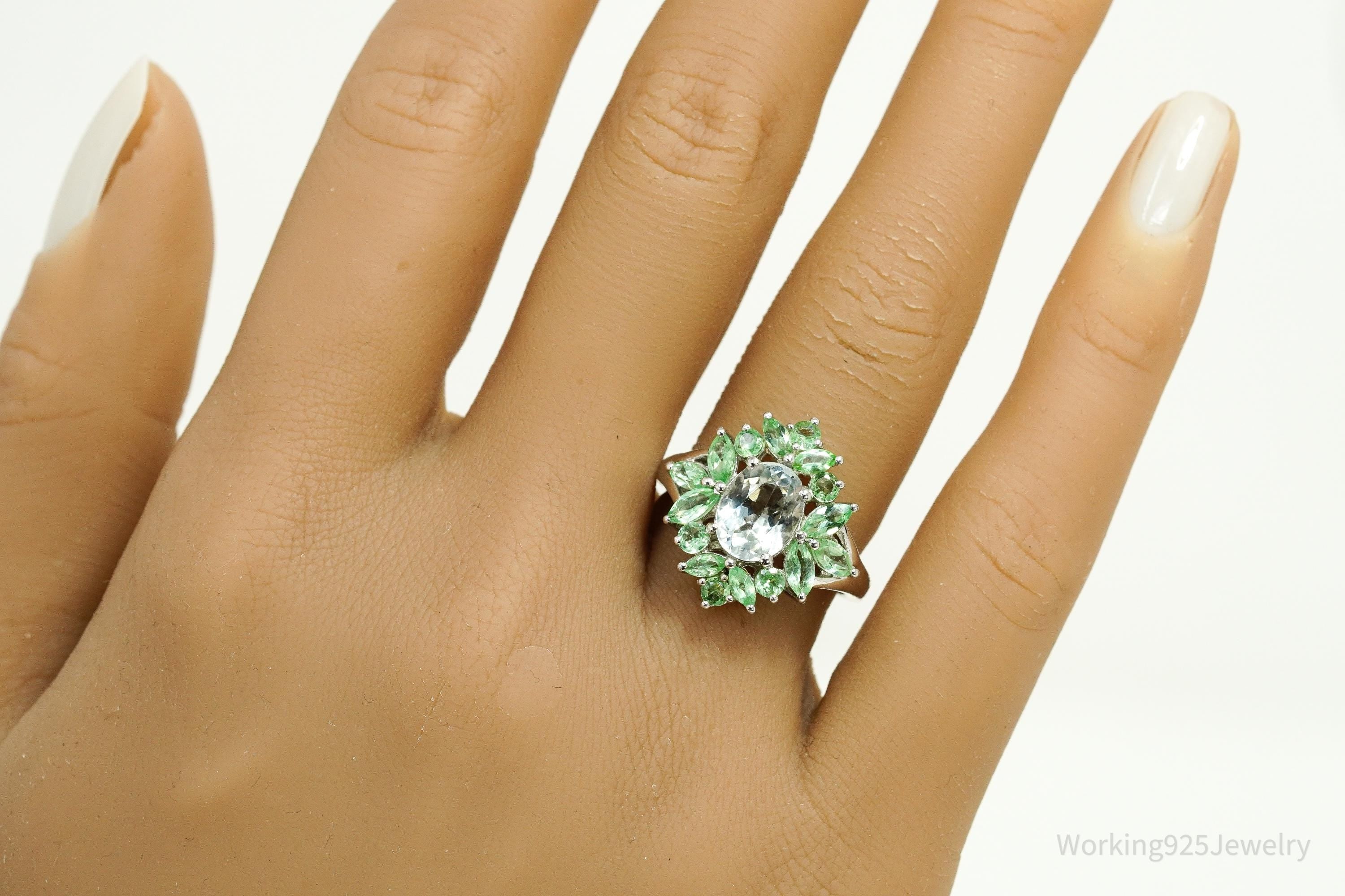 Vintage Blue Topaz & Green Amethyst Sterling Silver Ring - Size 7