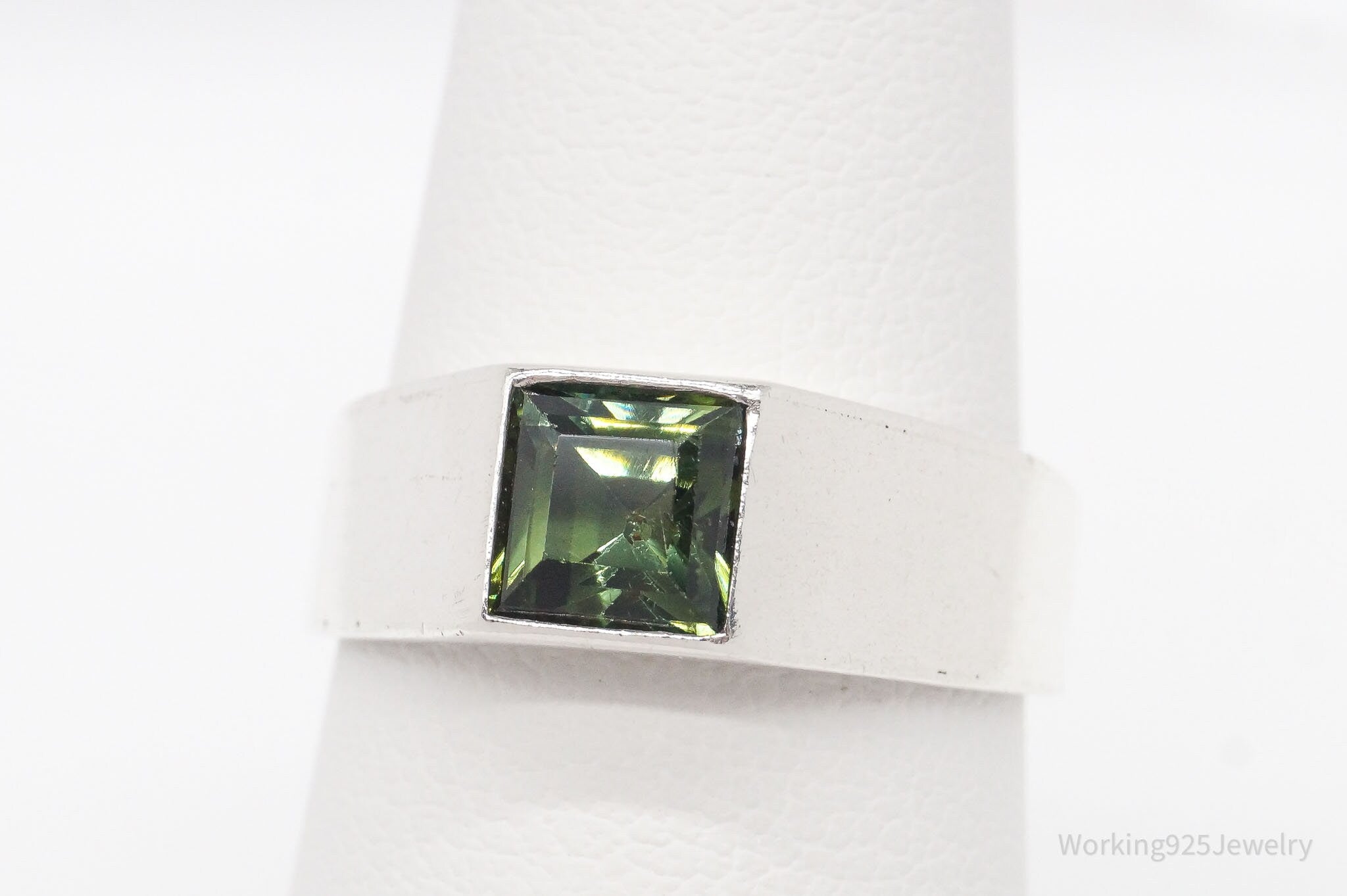 Vintage Green Tourmaline 950 Silver Band Ring - Size 6.25